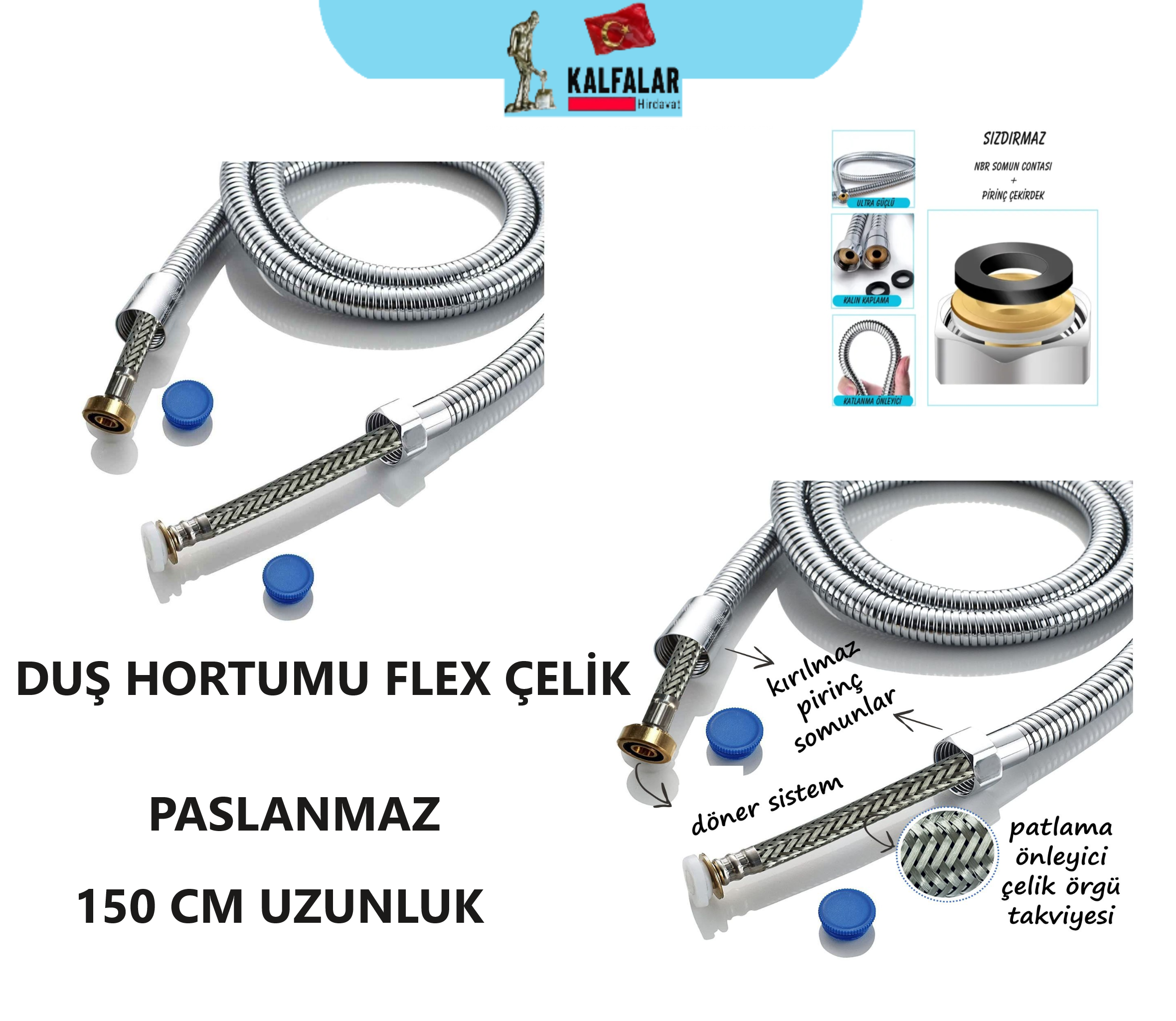 DUŞ HORTUMU FLEX ÇELİK  1.5 MTR POŞETLİ