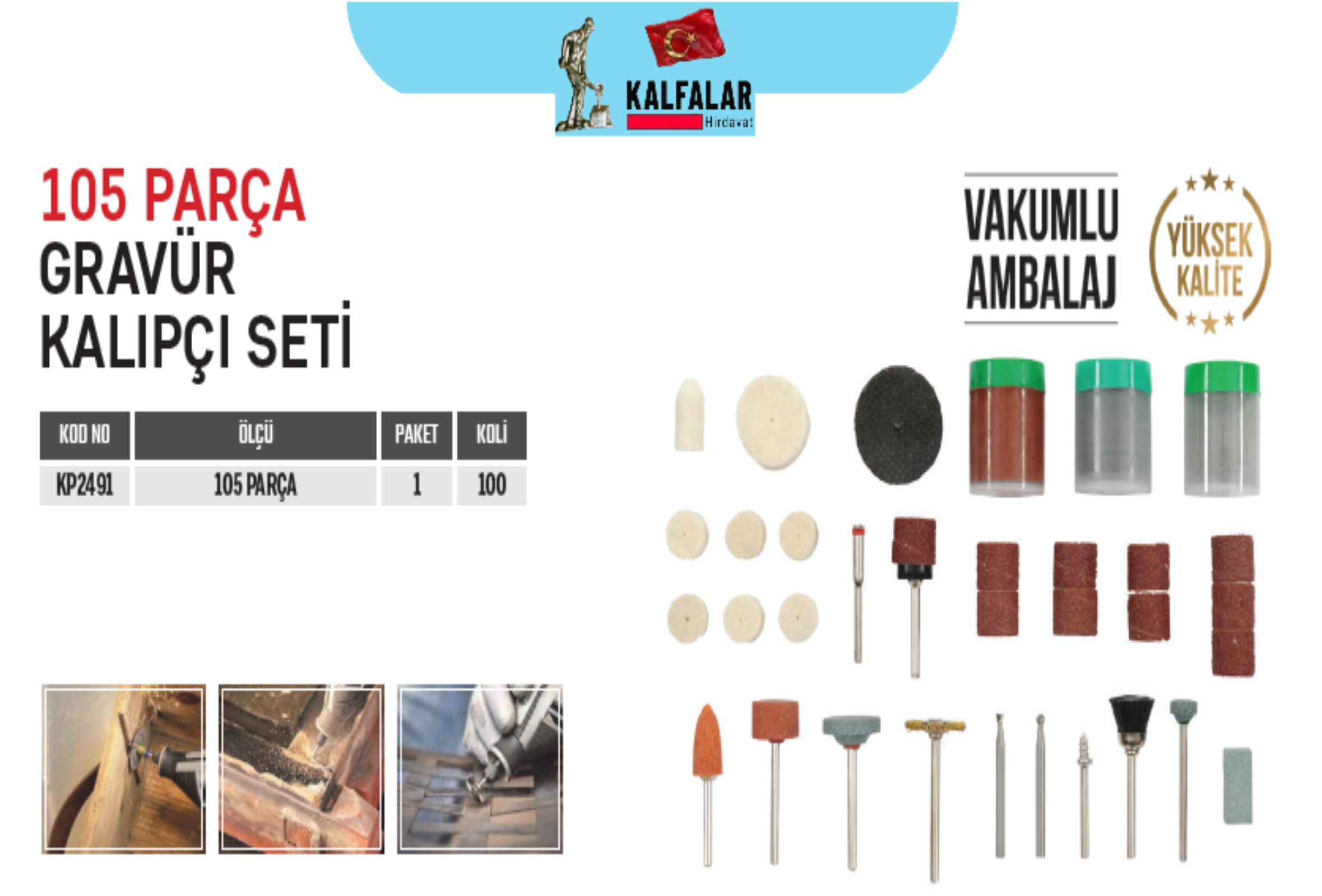 KALIPÇI TAŞLAMA VE GRAVÜR FIRÇA SETİ 105 PARÇA