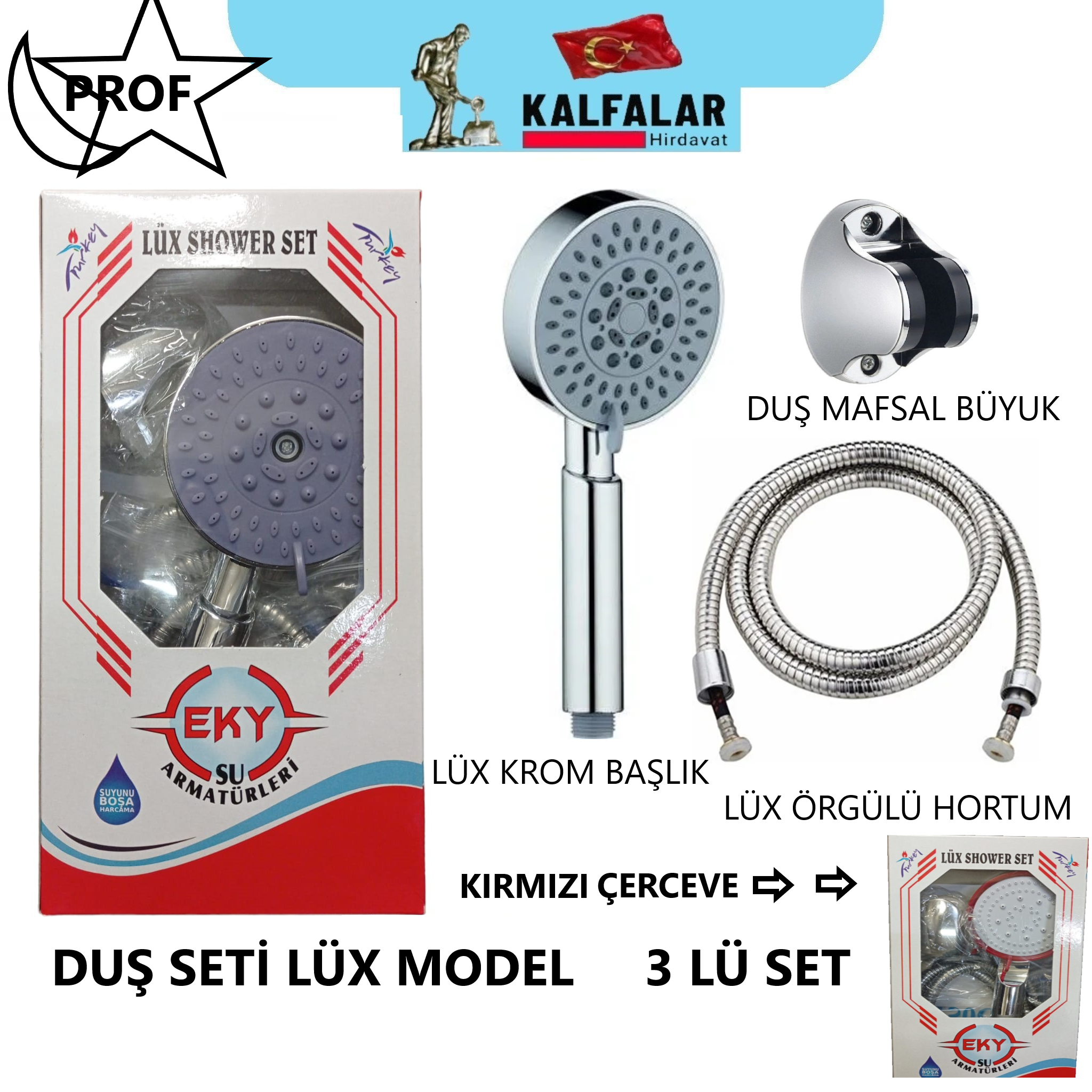 DUŞ SETİ LÜX ÖRGÜLÜ HORTUM LÜX BAŞLIK MAFSAL SET KIRMIZI