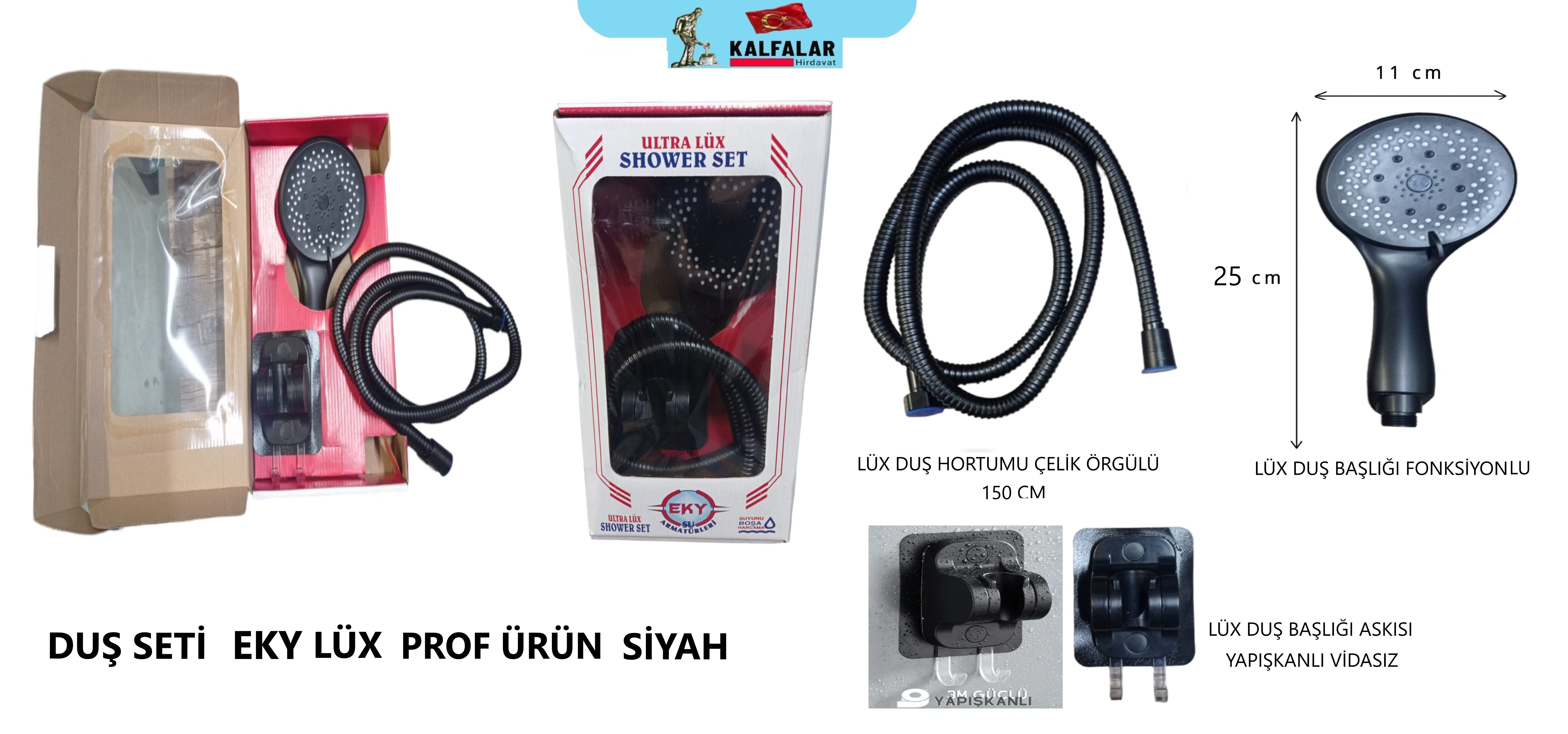 DUŞ SETİ LÜX ÖRGÜLÜ HORTUM LÜX BAŞLIK MAFSAL SET SİYAH