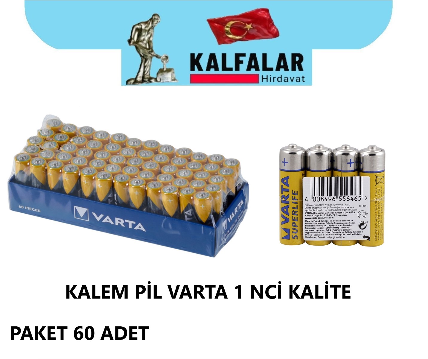 PİL KALEM VARTA 60 LI PAKET 1 NCİ KALİTE