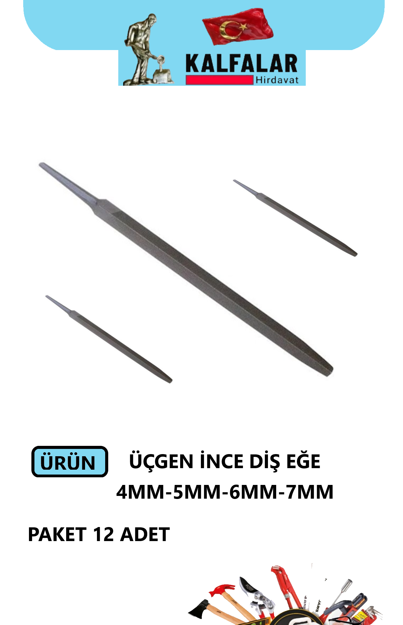 EĞE ÜÇGEN İNCE DİŞ 7 MM 