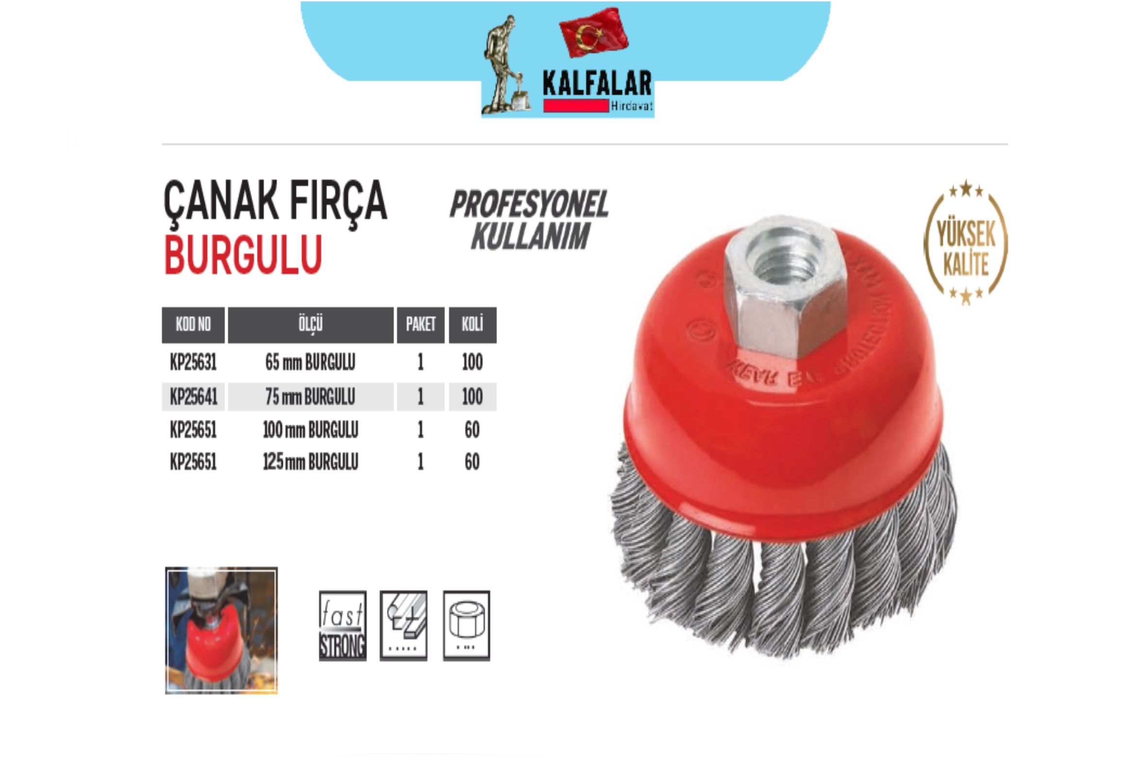ÇANAK TEL FIRÇA BURGULU 125 MM