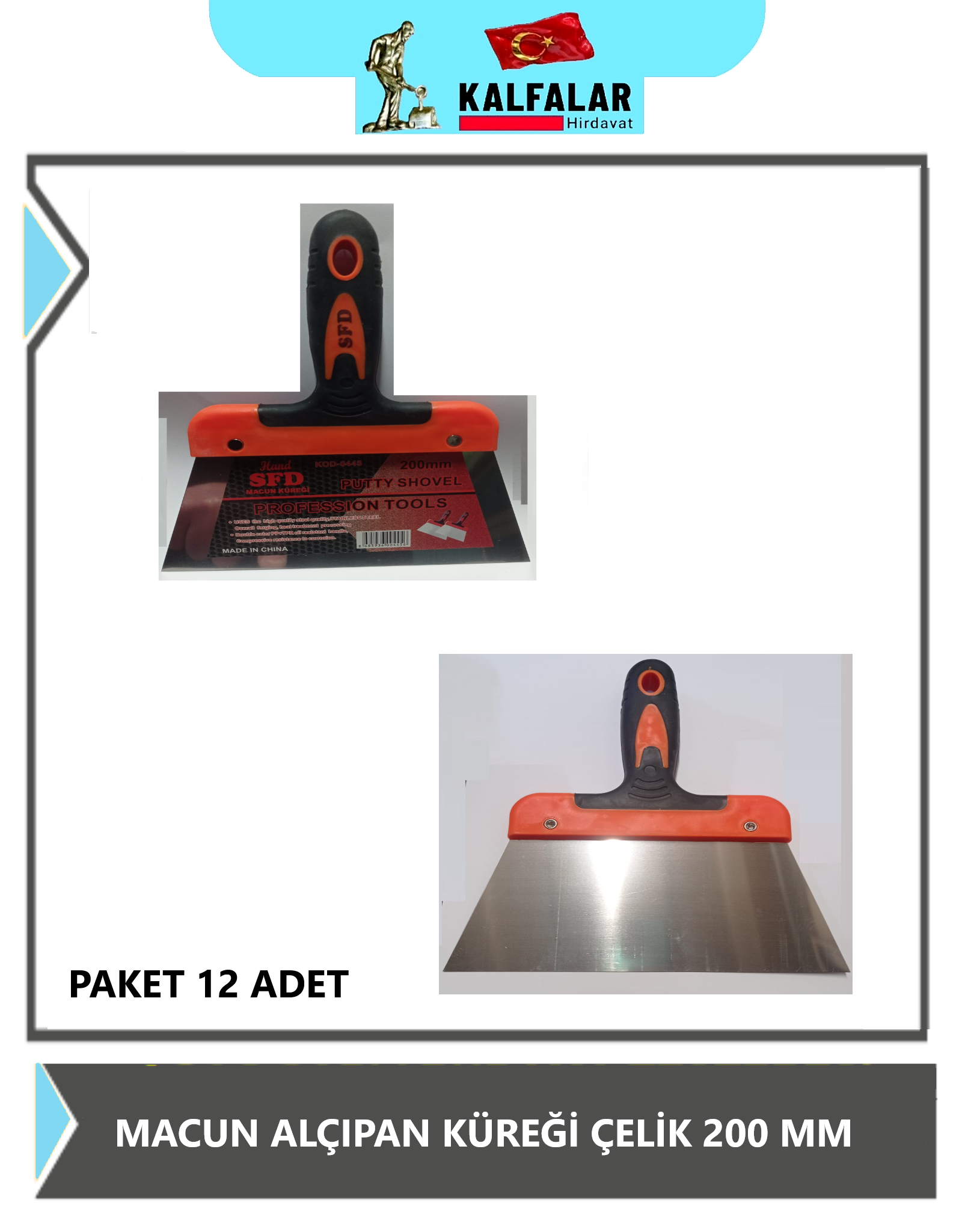 MACUN ALÇIPAN KÜREĞİ ÇELİK 200 MM