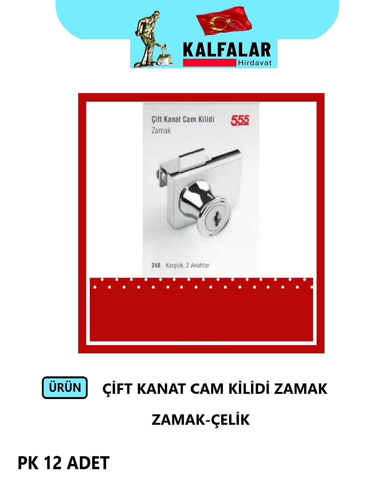 CAM KİLİDİ ÇİFT KANAT ZAMAK-ÇELİK 