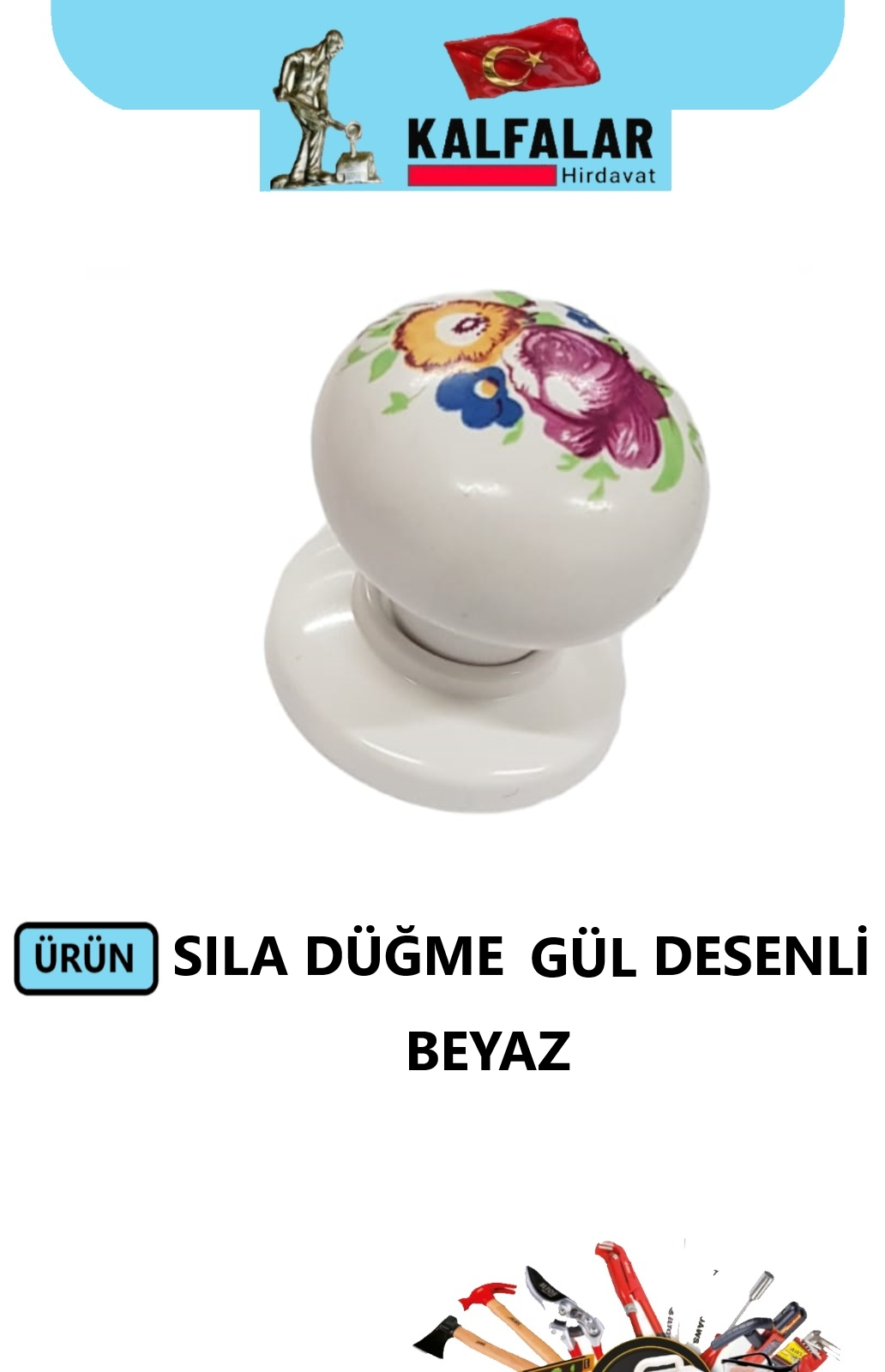 DÜĞME KULP SILA BEYAZ GÜL DESENLİ