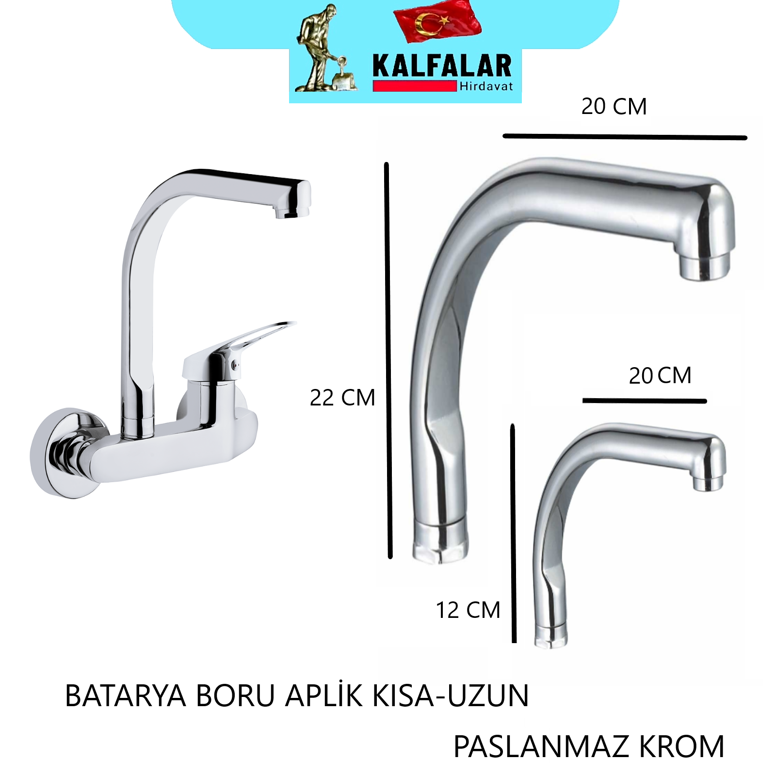 BATARYA BORU APLİK VE  MİX YASSI PASLANMAZ KROM UZUN