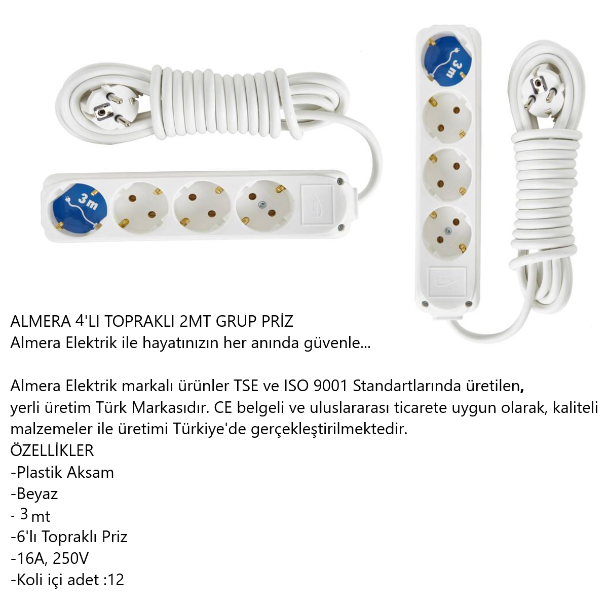 PRİZ ALMERA GRUP 4 LI 3 METRE DÜZ