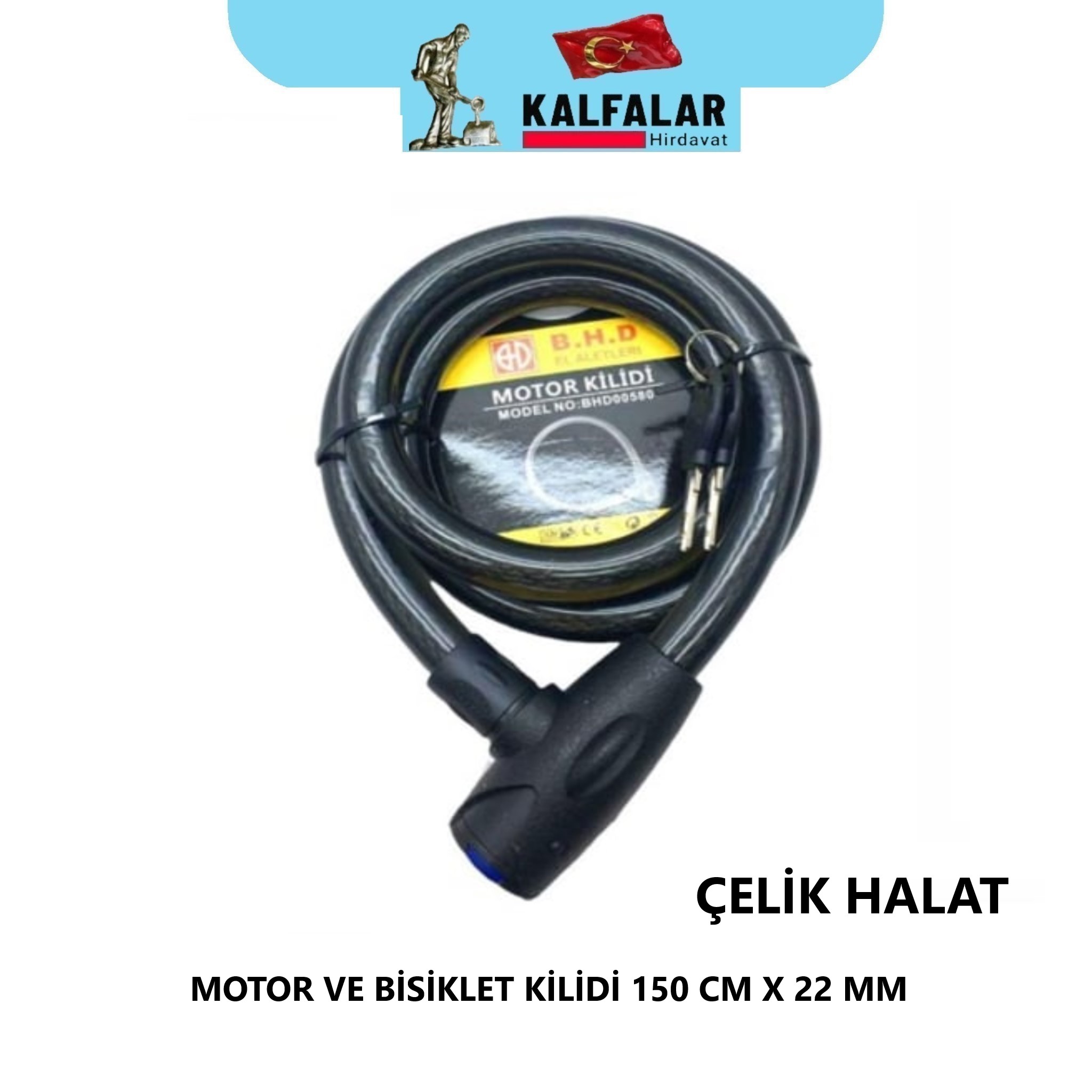 BİSİKLET VE MOTOR  VB KİLİDİ 22 MM X 150 CM UZUNLUK