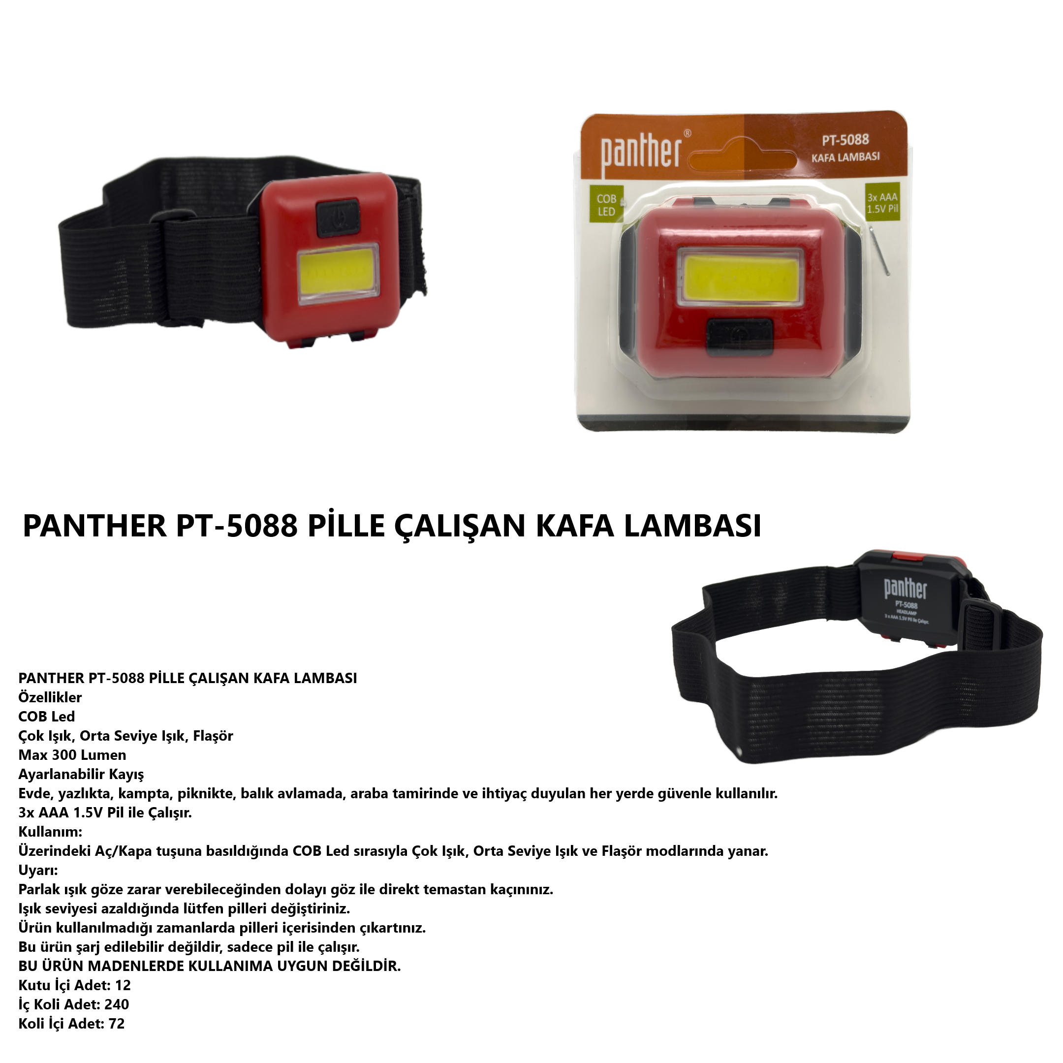 KAFA LAMBASI PANTHER PT-5088 PİLLE ÇALIŞAN 