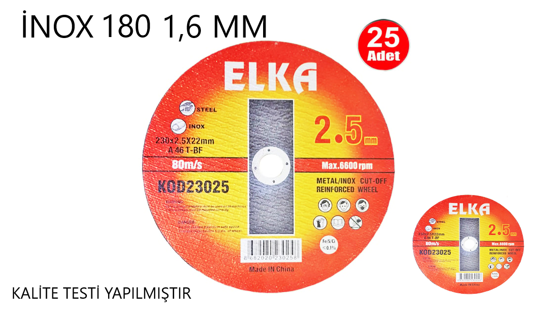 İNOX KESİCİ 180X1,8X22.2 MM ELKA KALİTELİ ÜRÜN