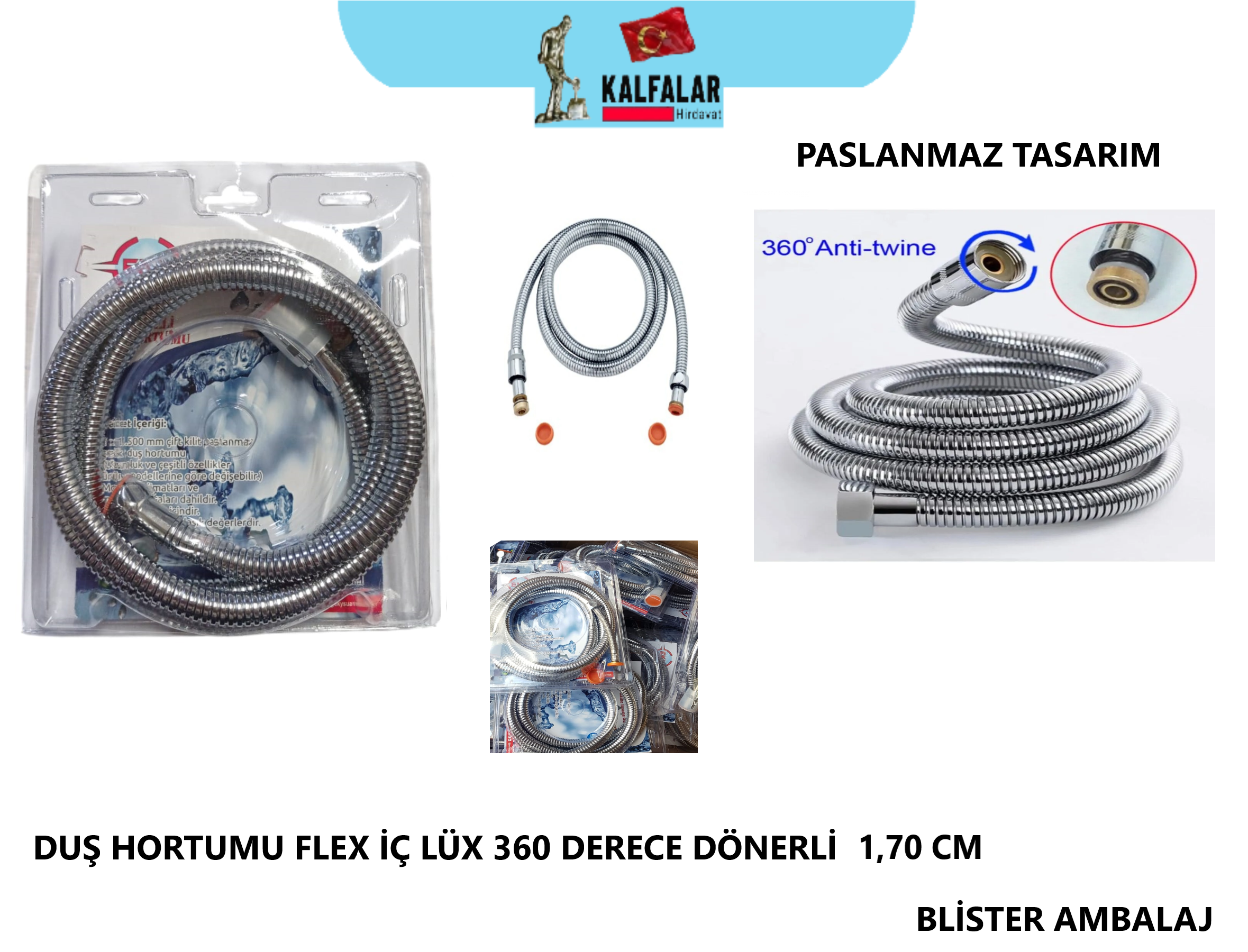 DUŞ HORTUMU FLEX ÇELİK  1.7 MTR 360 DERECE LÜX  PASLANMAZ