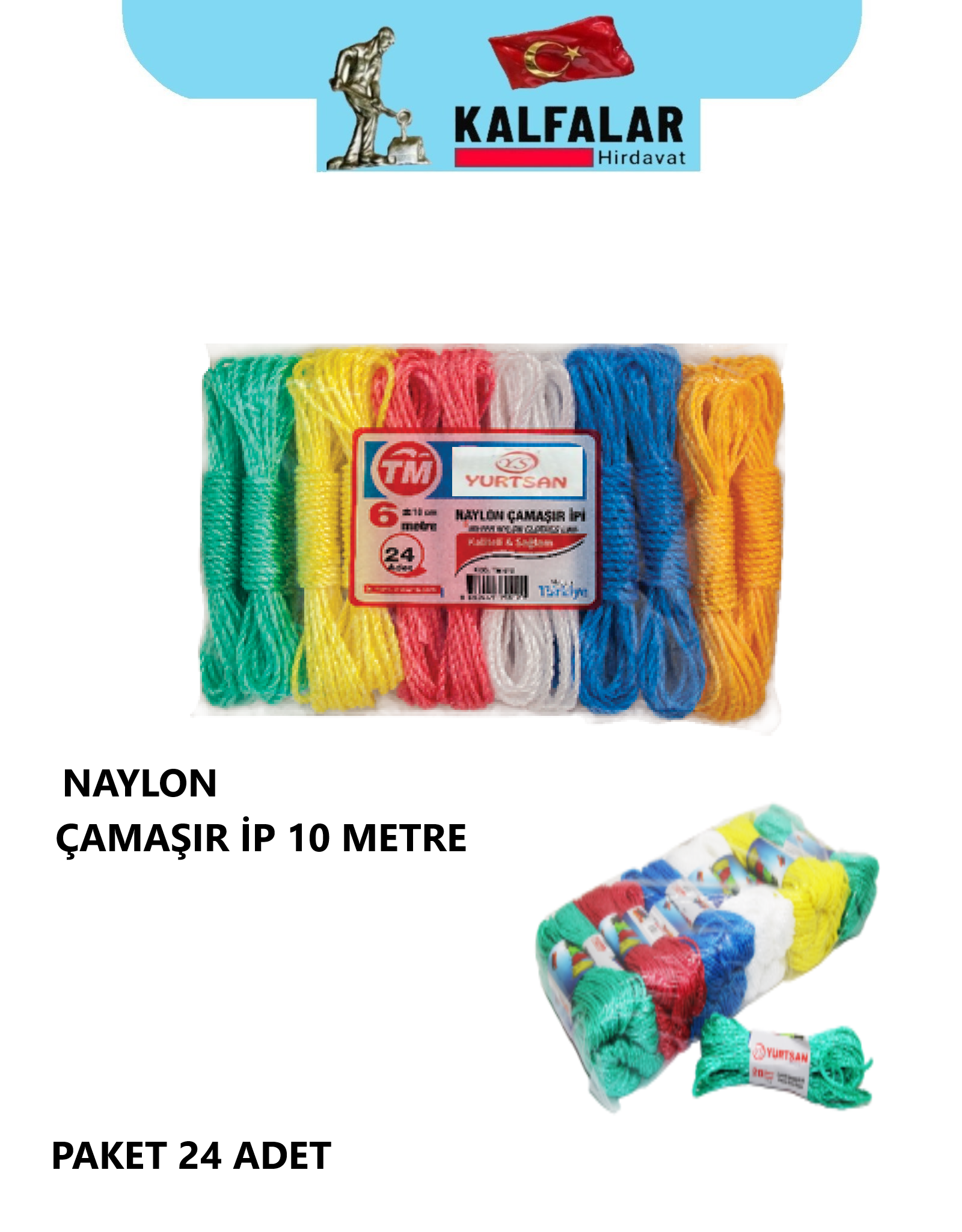 ÇAMAŞIR İP NAYLON 10 METRE PAKET 24 ADET