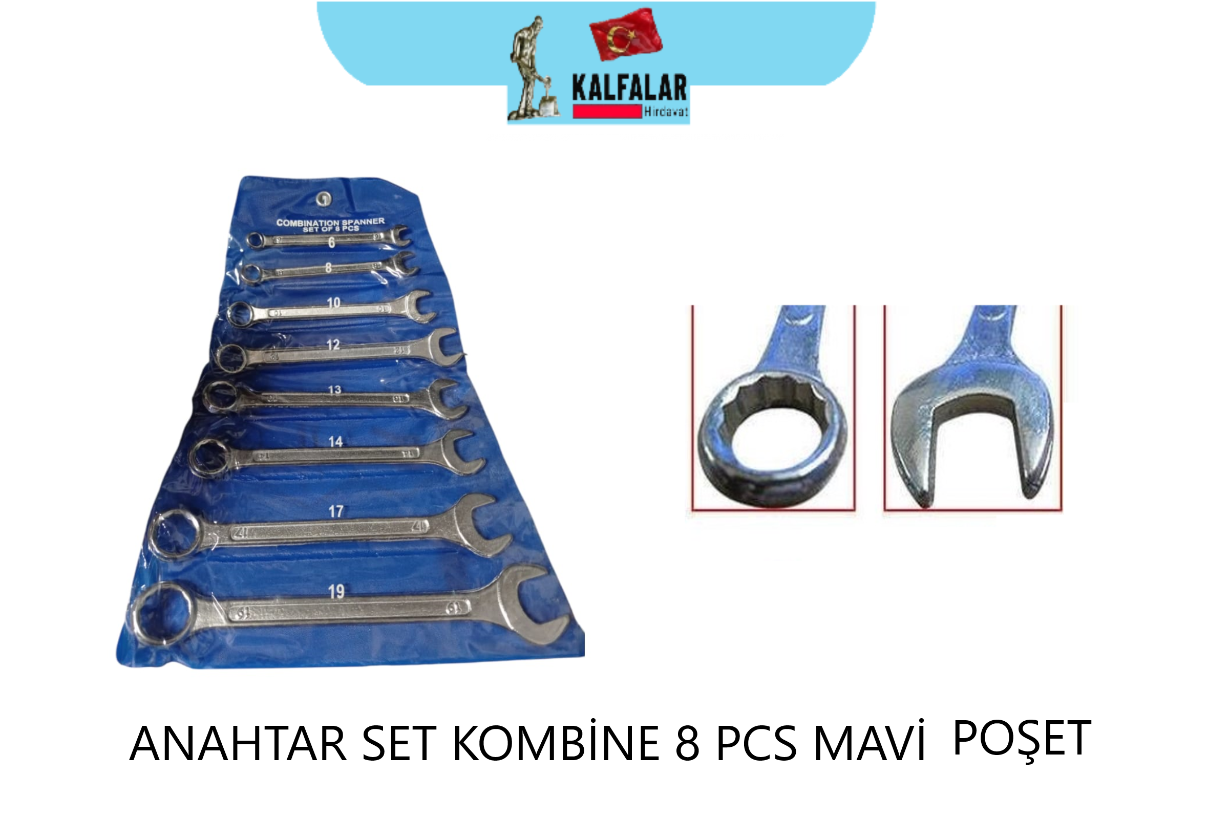 ANAHTAR SET KOMBİNE 8 PCS MAVİ POŞET