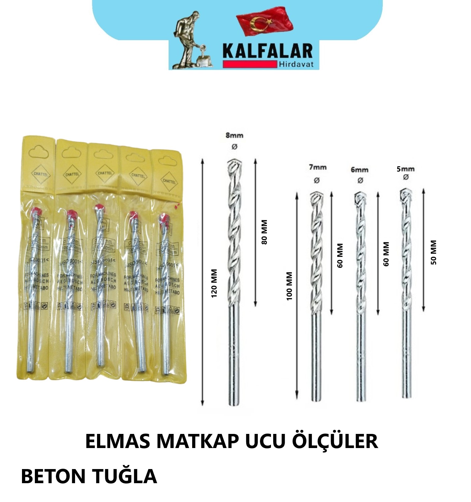 ELMAS MATKAP UÇ BETON TUĞLA 12 MM 