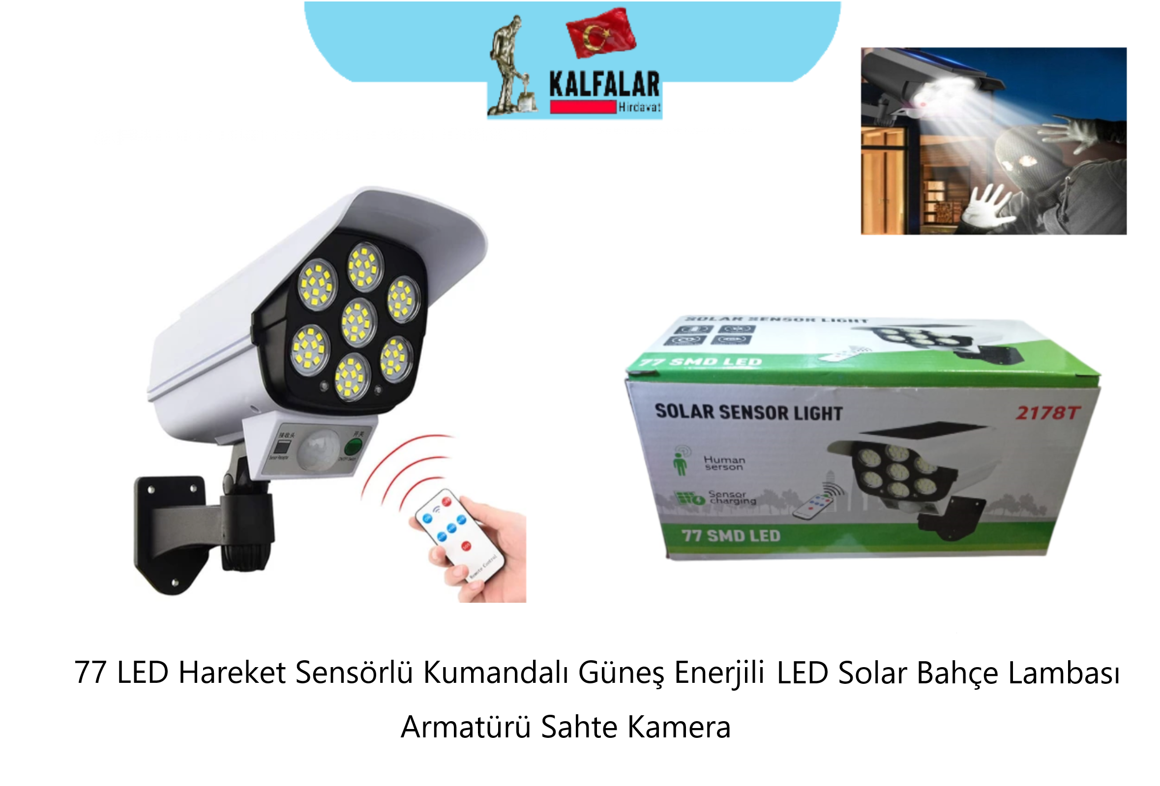 LED BAHÇE HARAKET SENSÖRLÜ GÜNEŞ ENERJİLİ 77 LED KUMANDALI