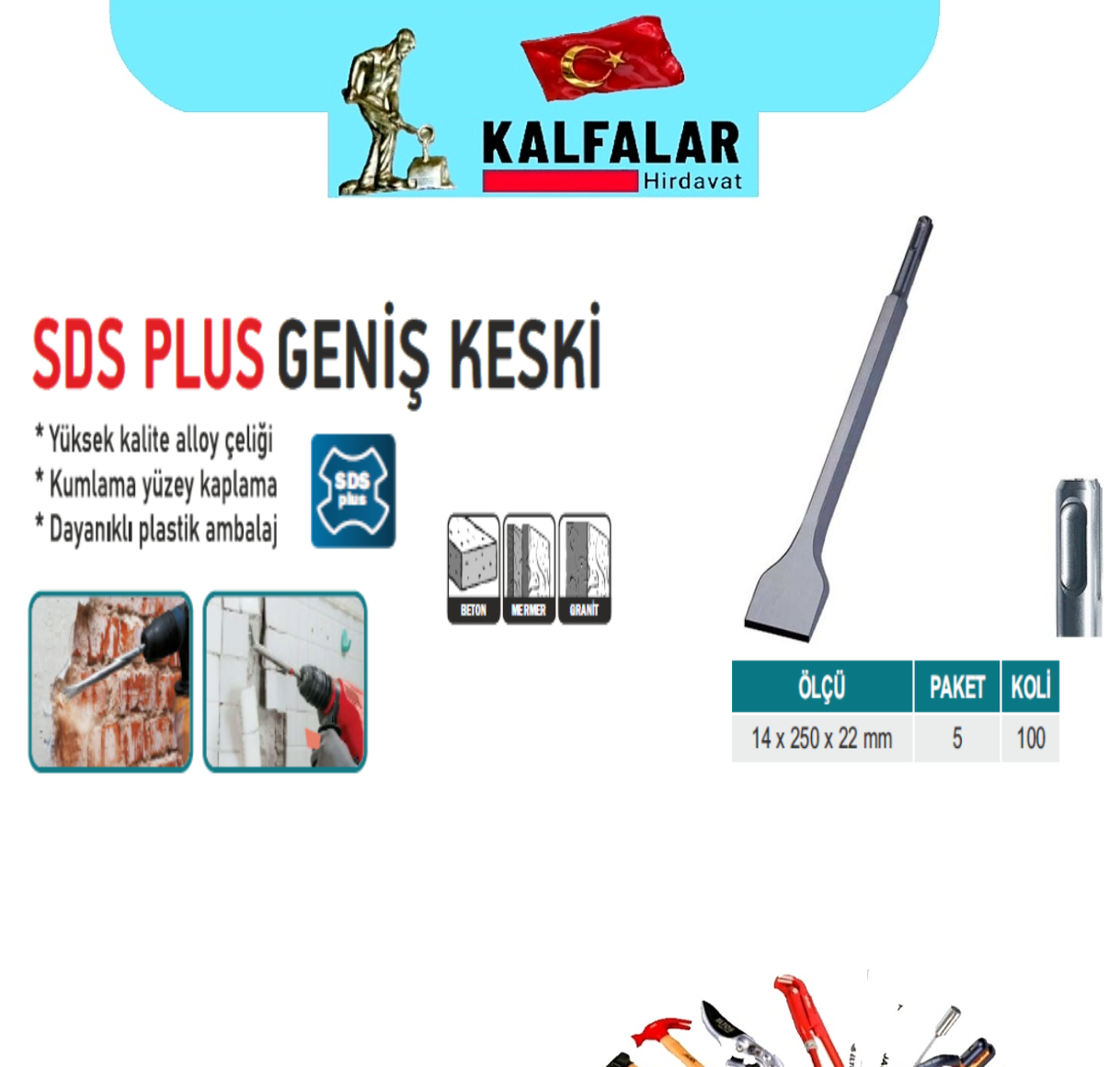 SDS PLUS GENİŞ KESKİ 14X250X22 MM