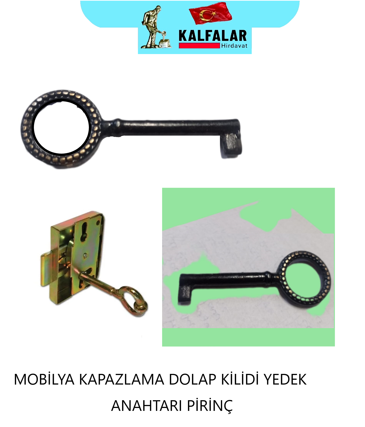 MOBİLYA DOLAP KAPAZLAMA KİLİDİ YEDEK ANAHTAR PİRİNÇ KIRILMAZ