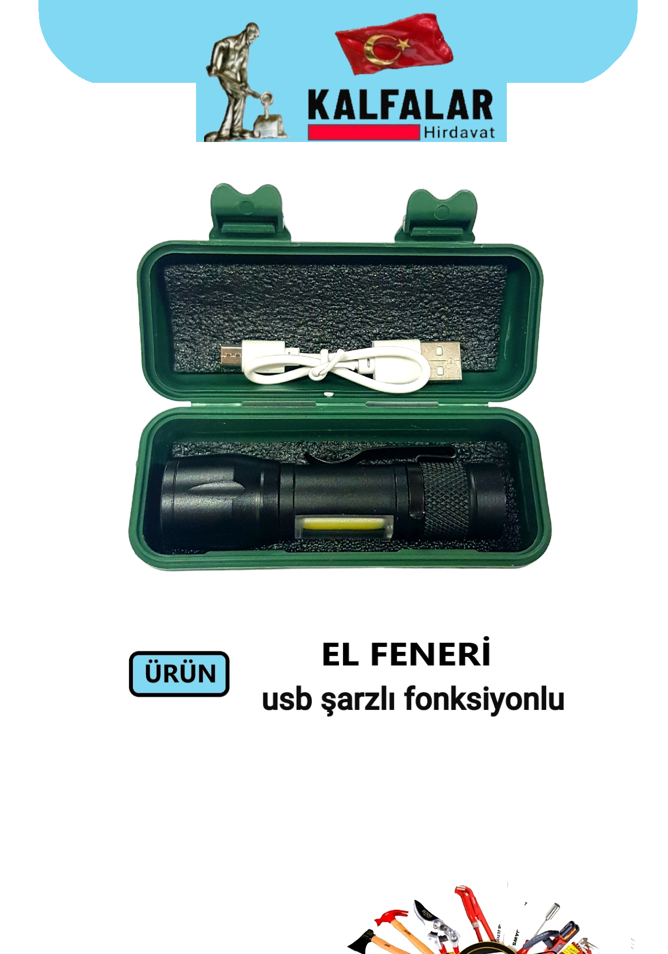 EL FENERİ USB ŞARZLI FONKSİYONLU KUTULU