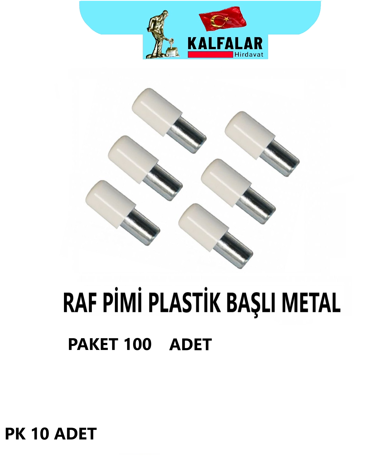 RAF PİMİ PLASTİK BAŞLI METAL BEYAZ PAKET 100 ADET