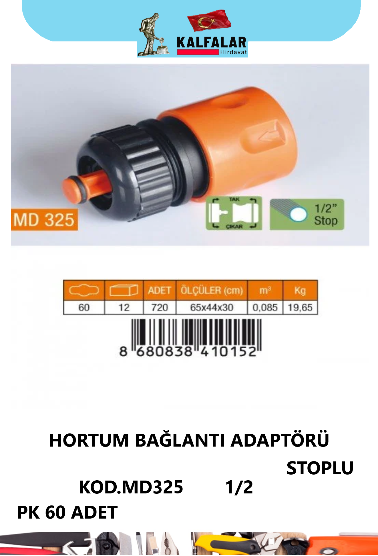 HORTUM BAĞLANTI ADAPTÖRÜ STOPLU 1/2 MD325