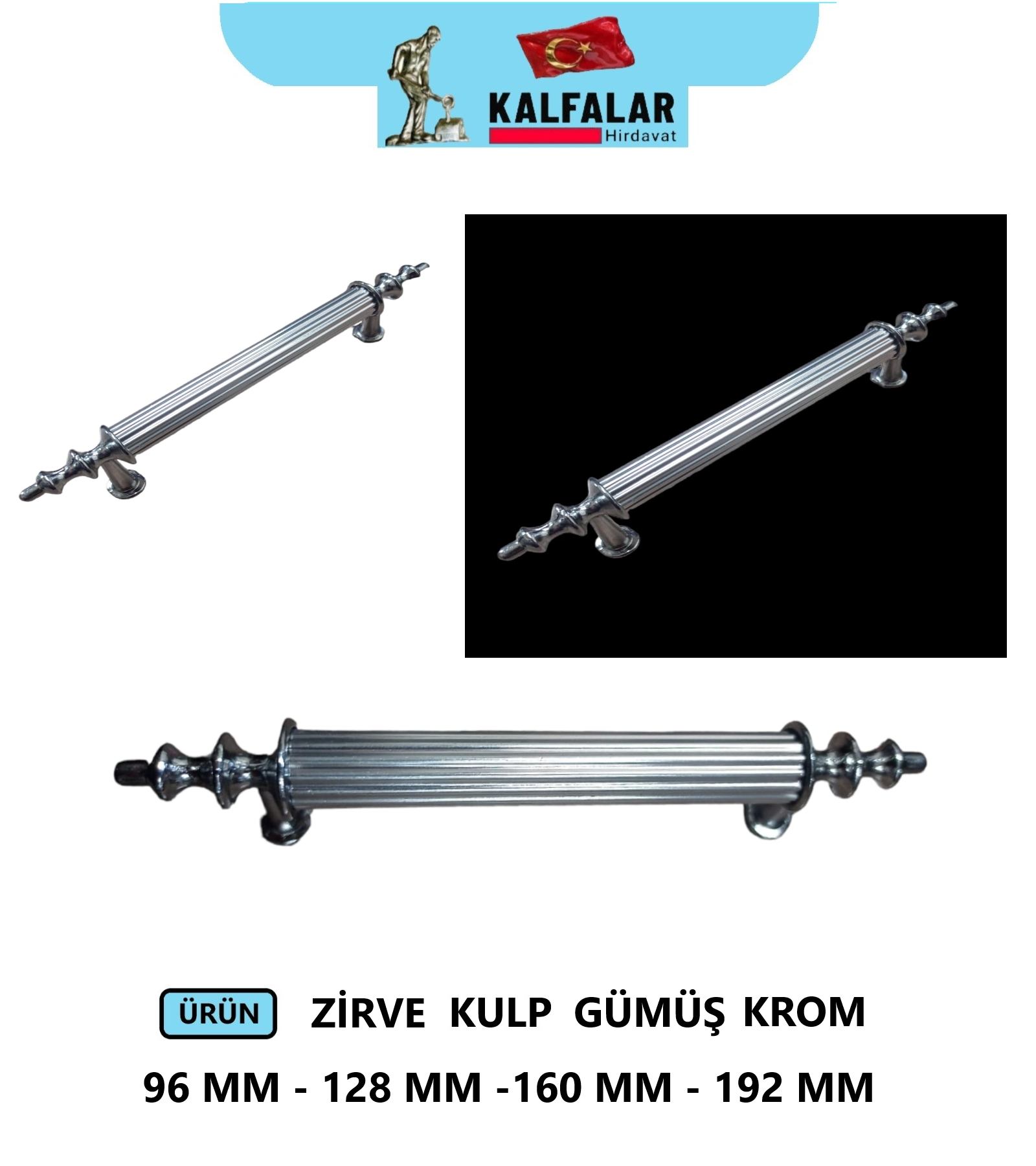ZİRVE KULP GÜMÜŞ KROM 192 MM