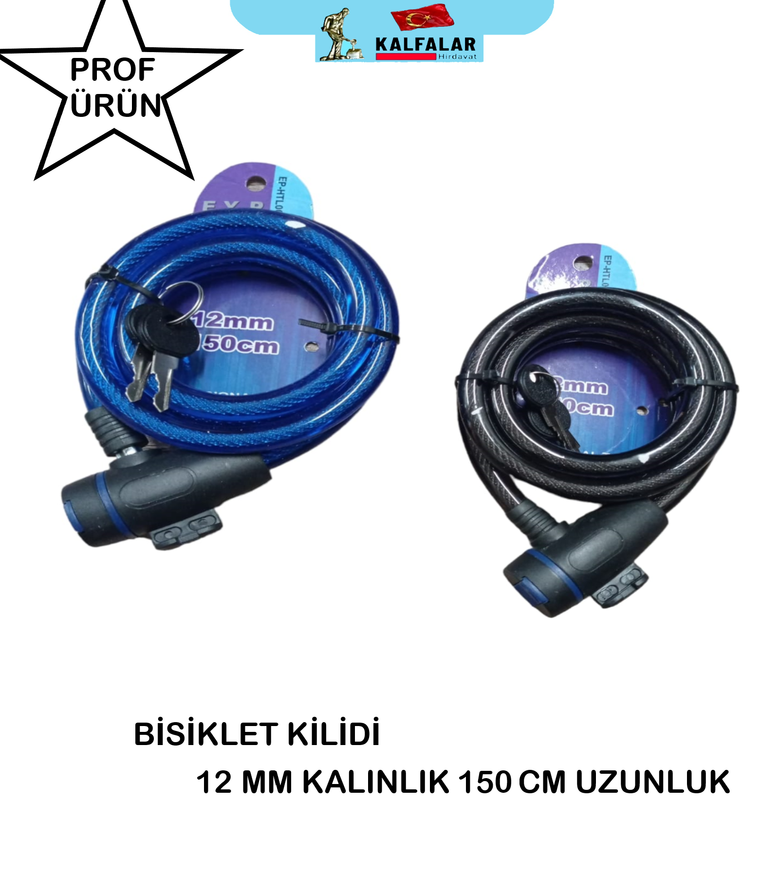 BİSİKLET KİLİDİ 12 MM KALINLIK 150 CM UZUNLUK NET 