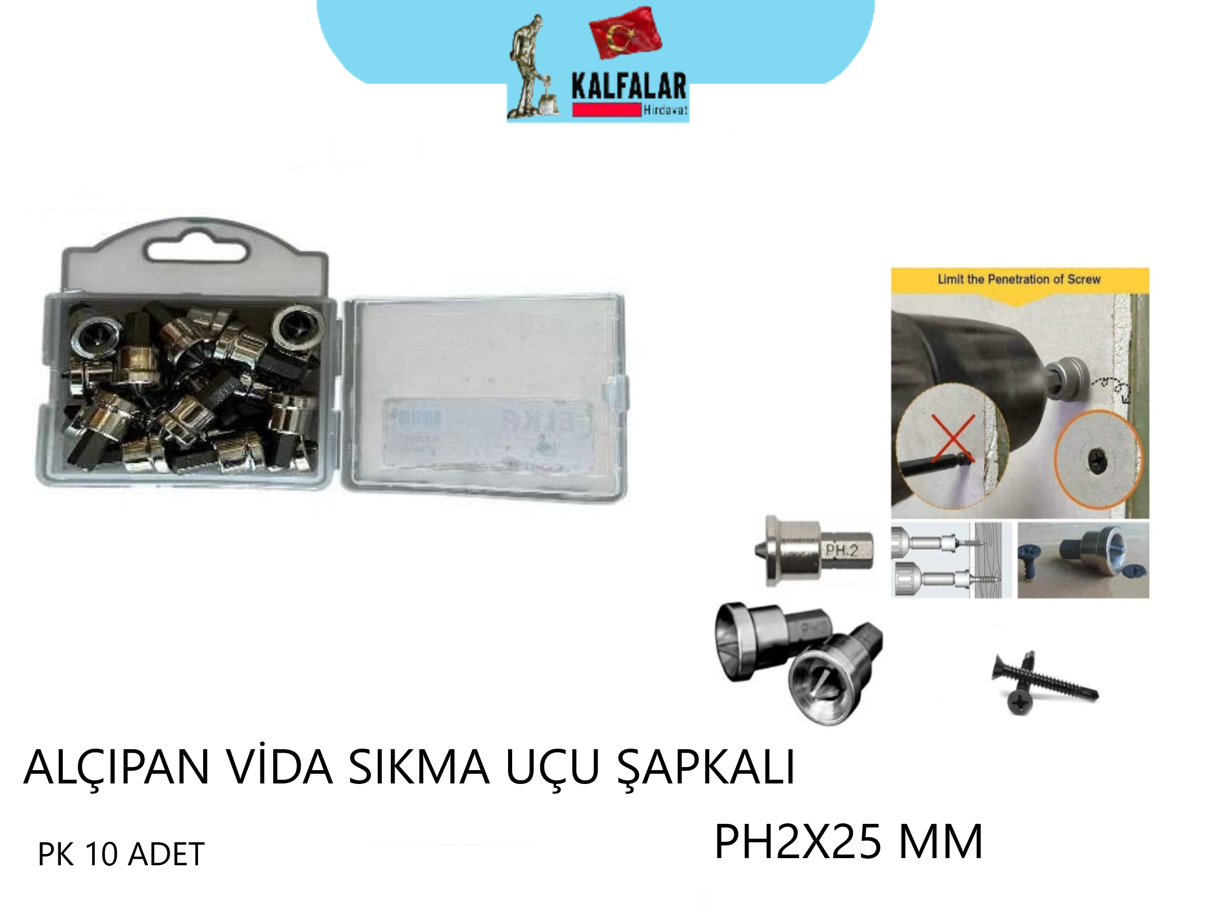ALÇIPAN VİDA SIKMA UCU ŞAPKALI PH2X25 MM