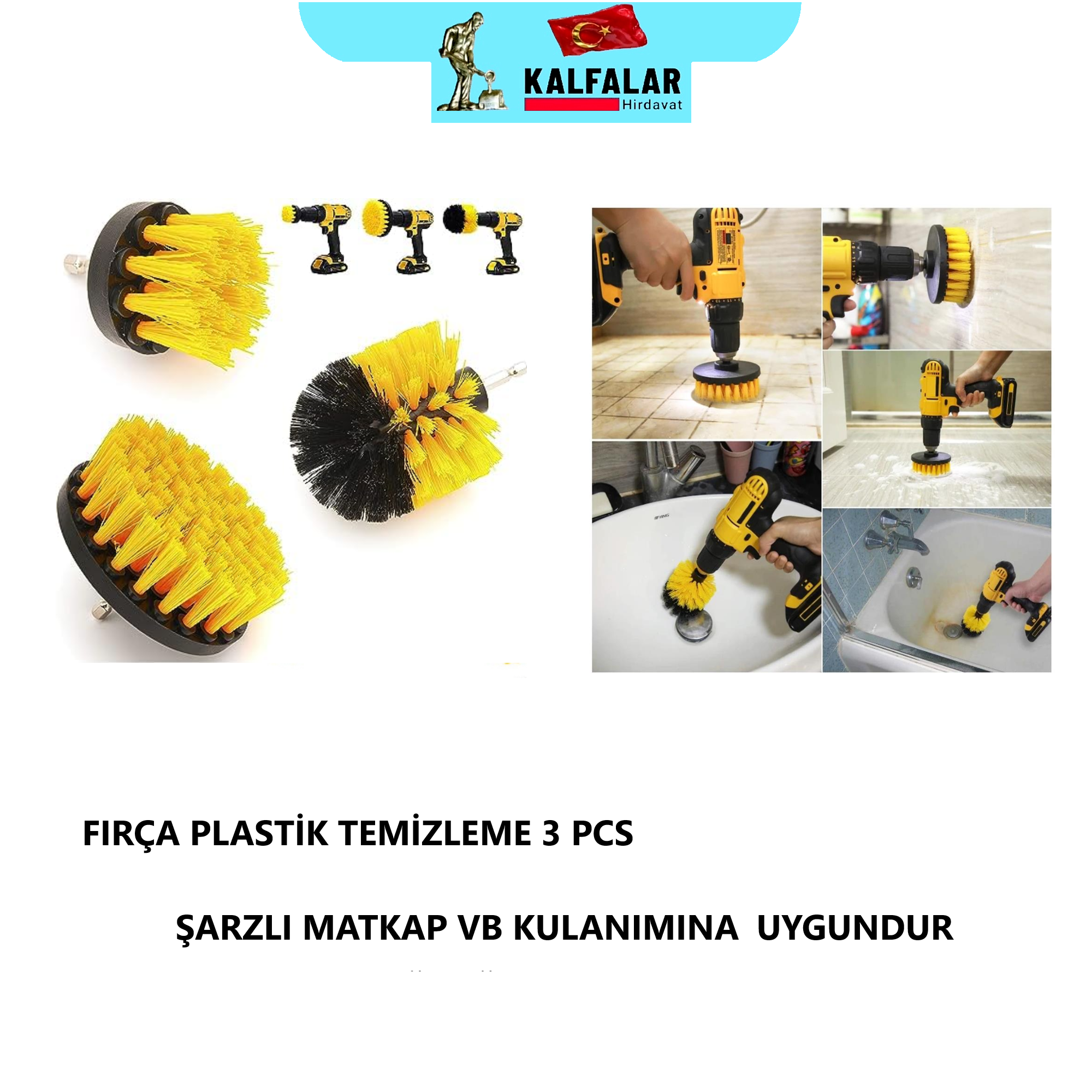 FIRÇA TEMİZLEME SETİ 3 PCS ŞARZLI MATKAP VB 
