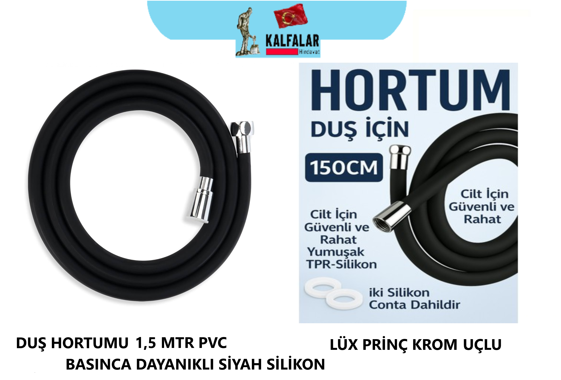 DUŞ HORTUMU PVC SİLİKON ELASTİK 1,5 MTR SİYAH LÜX