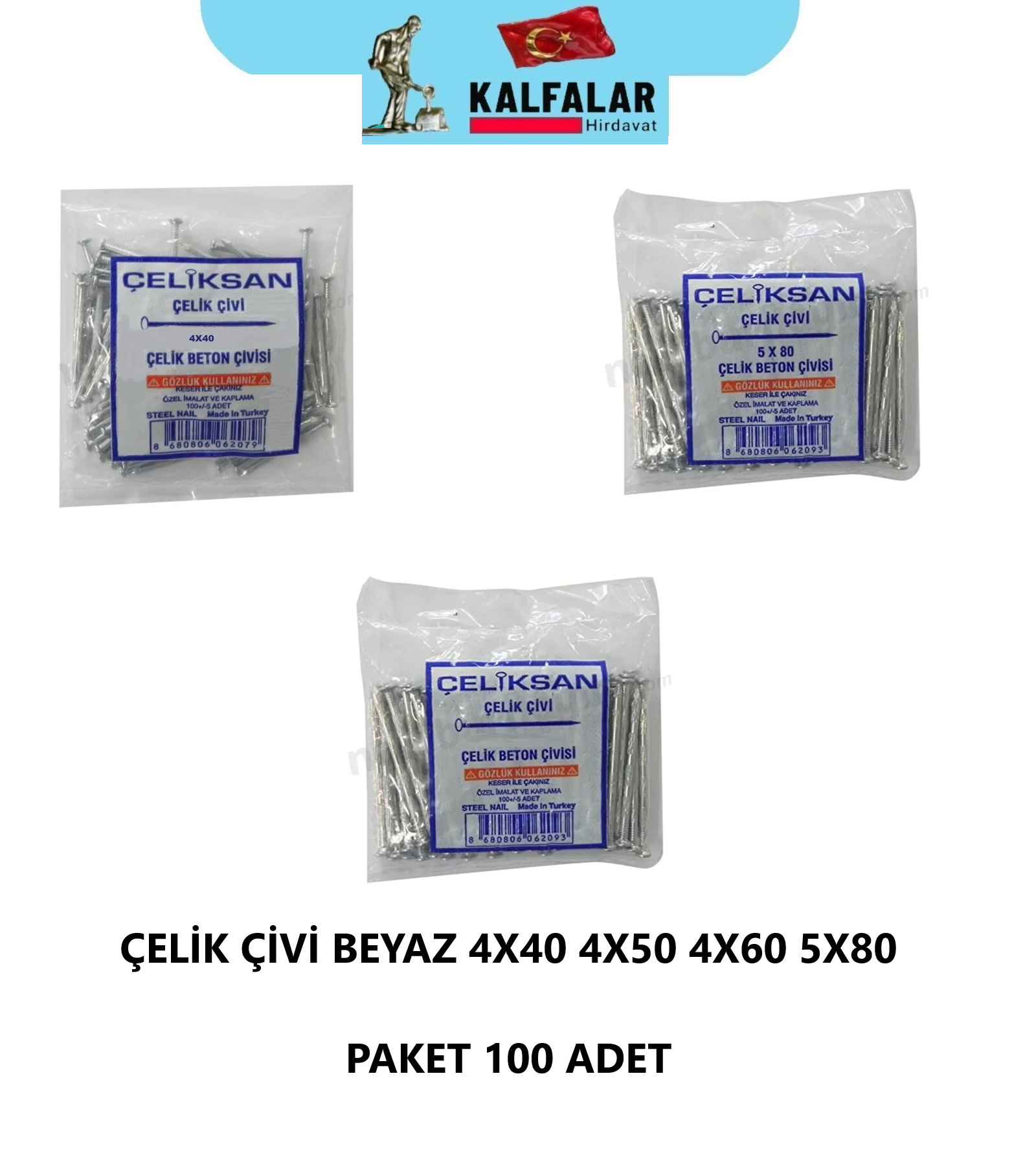 ÇELİK ÇİVİ BEYAZ 5X100 PAKET 100 ADET