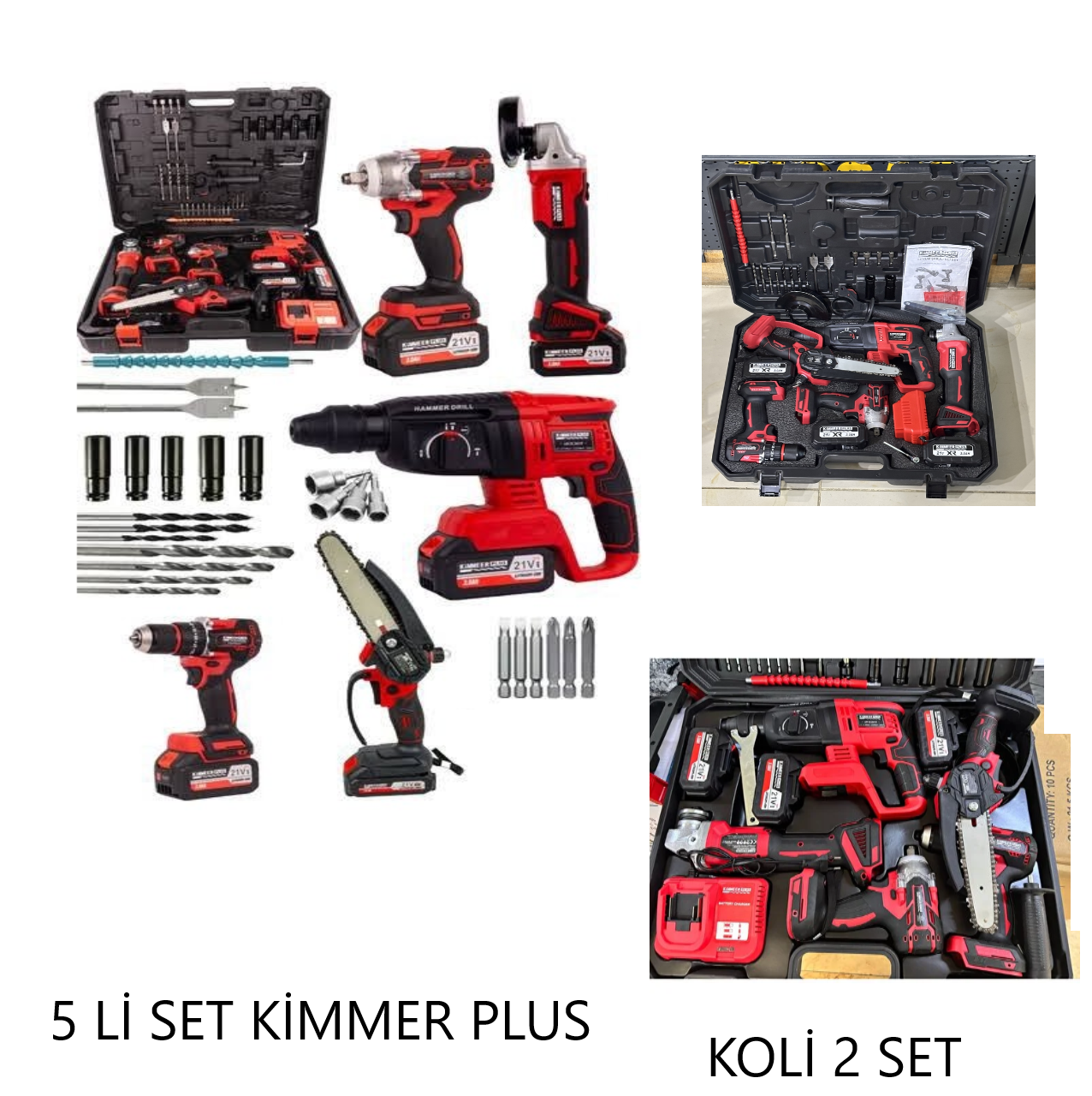KİMMER PLUS  AKÜLÜ HİLTİ-SPRAL-SOMUN SÖKME-ŞARJLI MATKAP-PALA TESTERE 5 Lİ SET