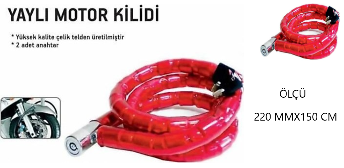 BİSİKLET VE MOTOR  VB KİLİDİ 220 MM X 150 CM ZİNCİRLİ PROF