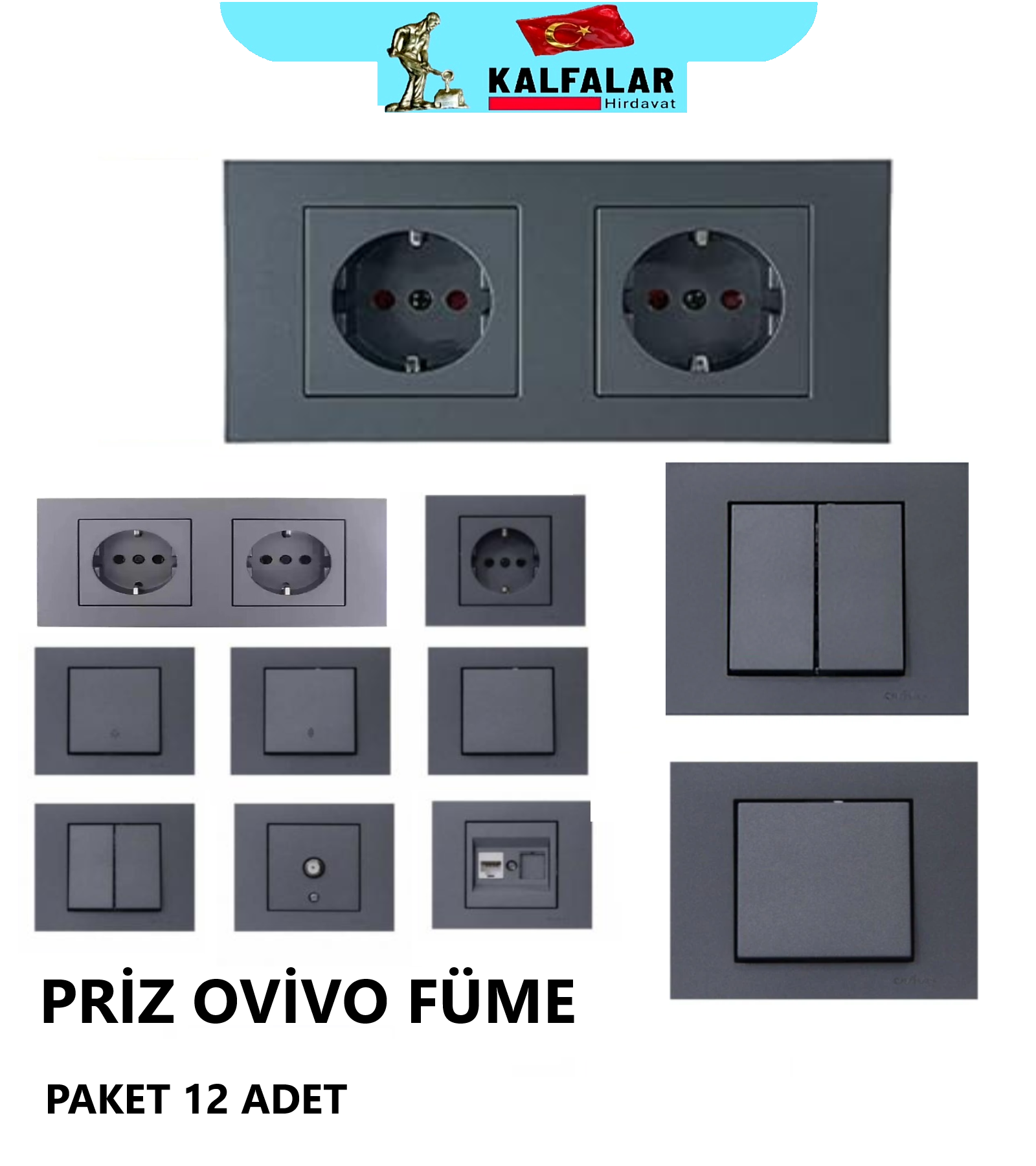 PRİZ OVİVO GRANO FÜME ANAHTAR 3 LÜ