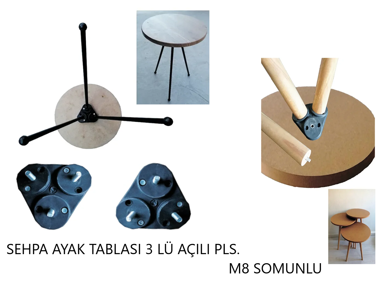 MASA SEHPA AYAK TABLASI PLS 3 LÜ AÇILI BAĞLANTI APARATI M8 SİYAH 