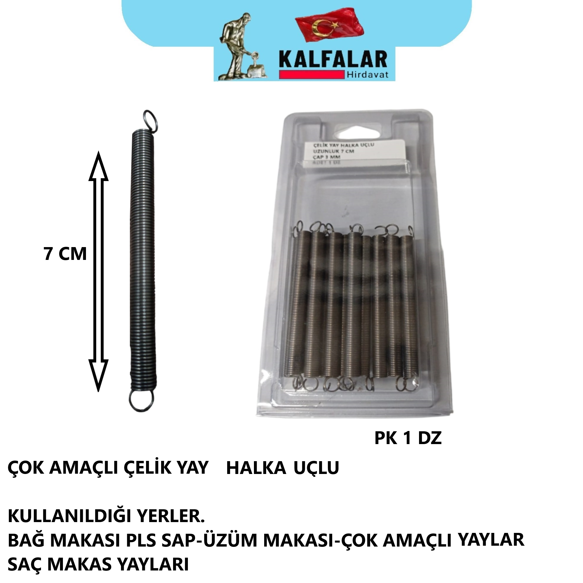 YAY ÇELİK ÇOK AMAÇLI 7 CM X 3 MM İÇ HALKA UÇLU PK 1 DZ