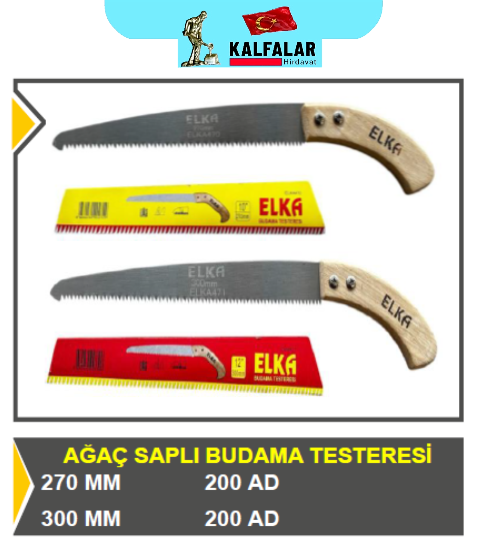 BAĞ TESTERE BUDAMA 300 MM AĞAÇ SAPLI ELKA