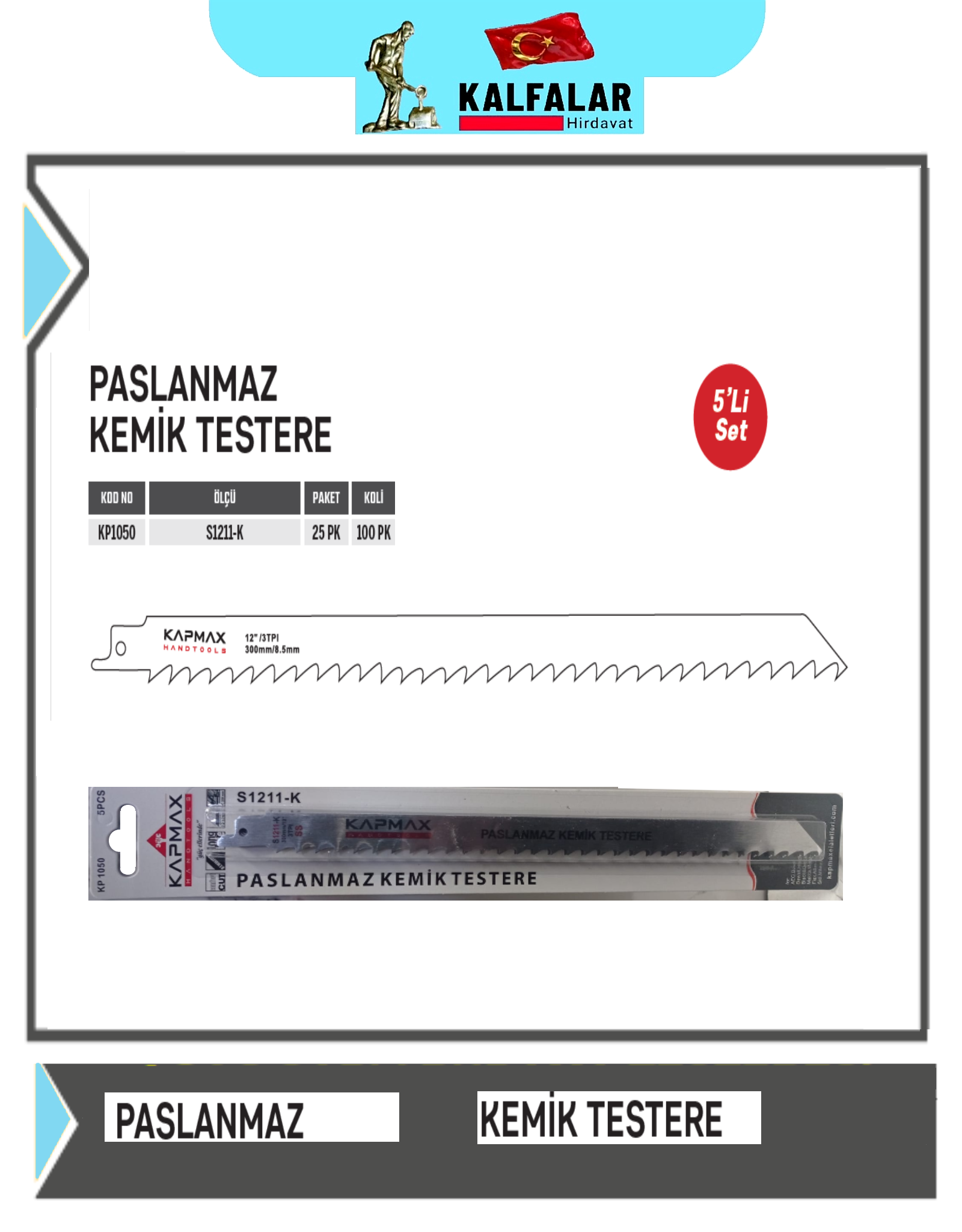 TİLKİ KUYRUĞU TESTERESİ BUZ VE KEMİK KESİM 240MM