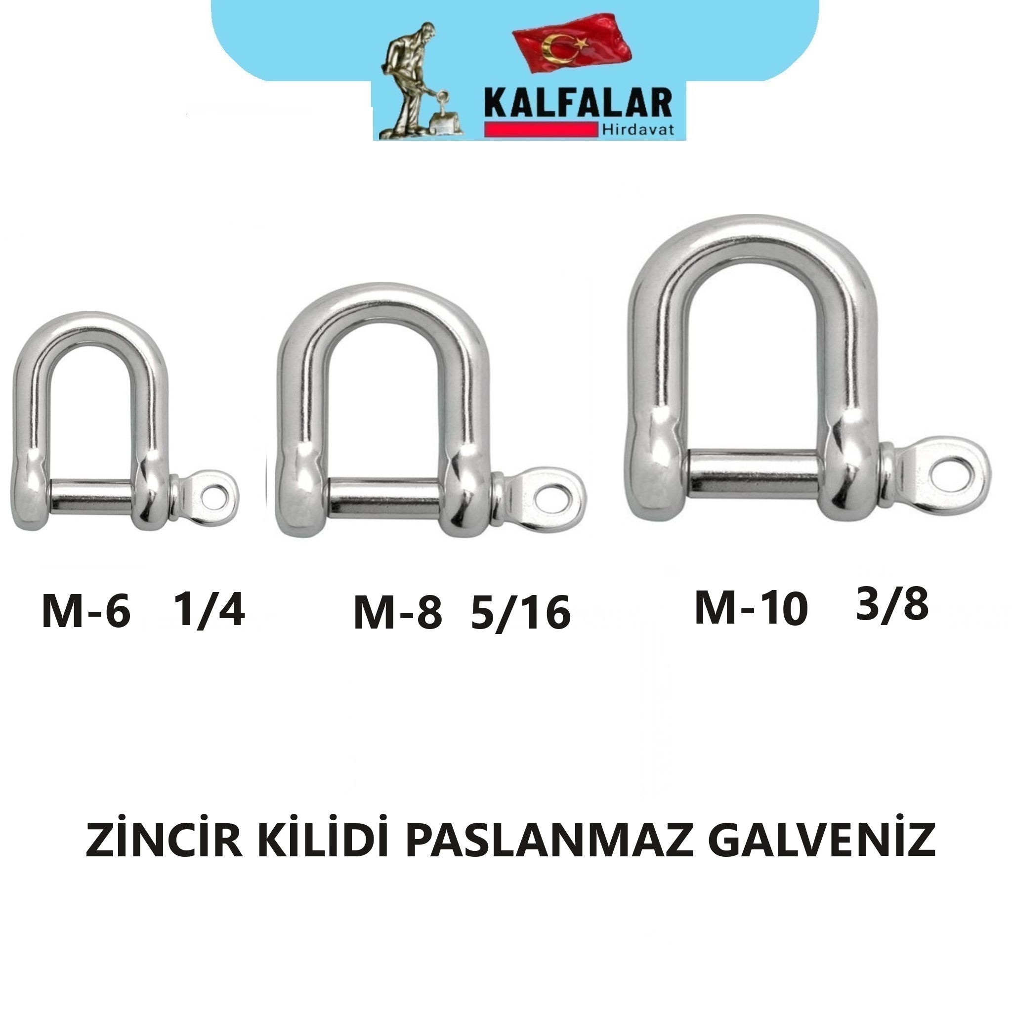 ZİNCİR KİLİDİ PASLANMAZ GALVENİZ ÖLÇÜ M-10  3/8