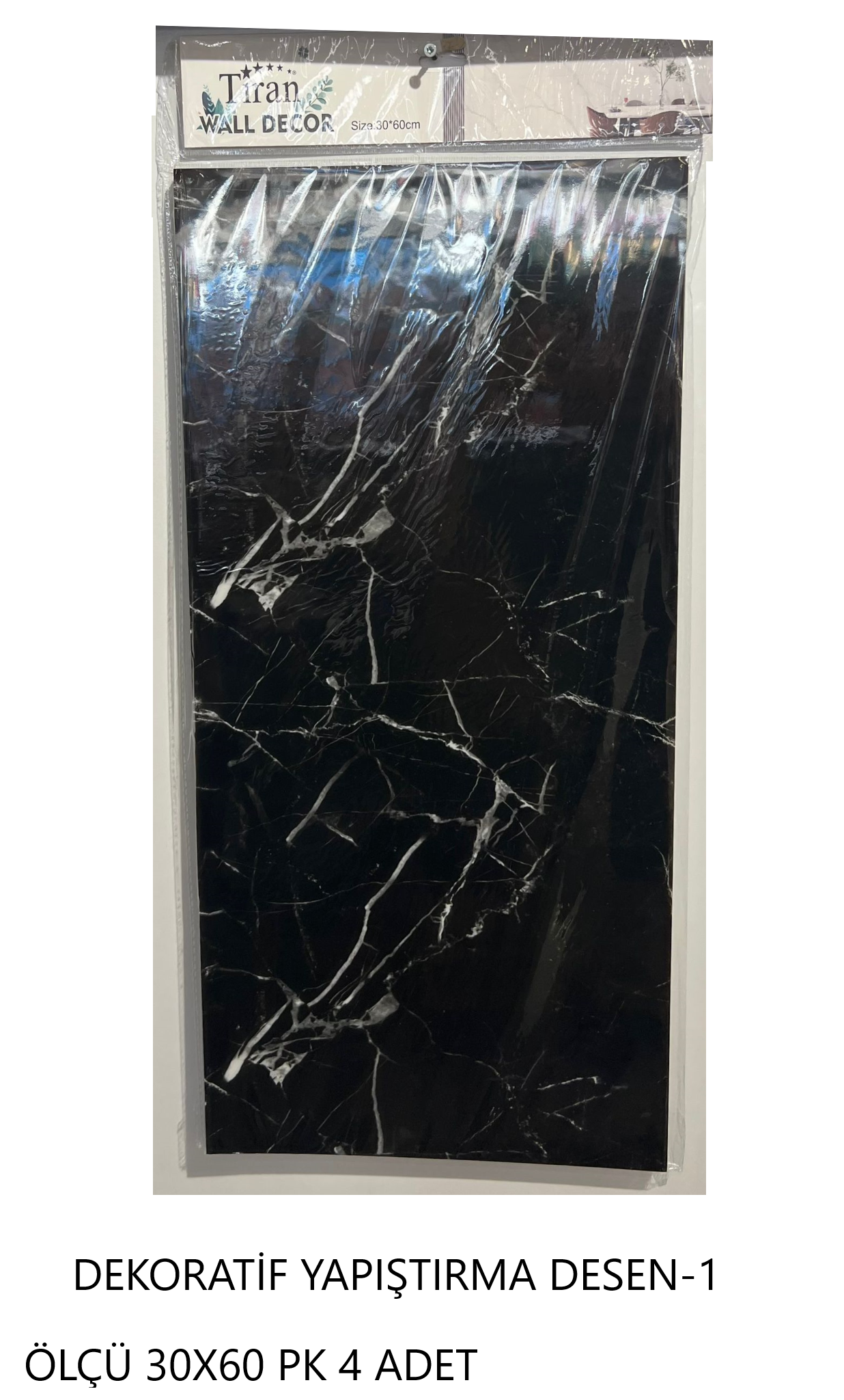 DEKORATİF YAPIŞTIRMA KOYU SİYAH DESEN-1 ÖLÇÜ 30X60 PK 4 ADET 