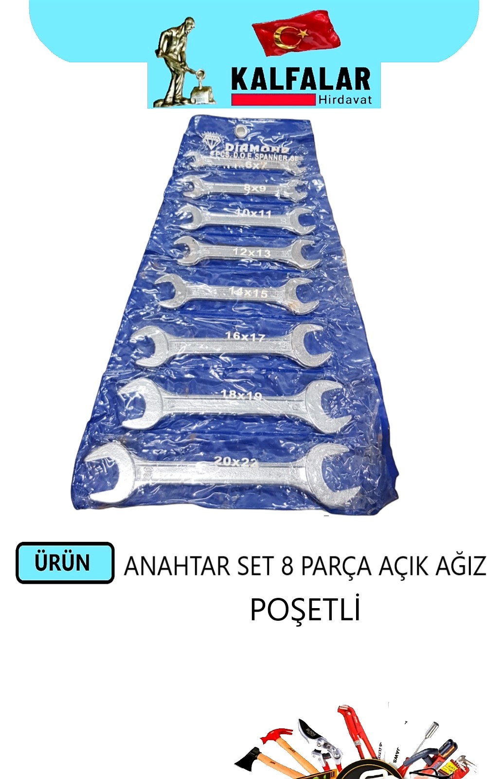 ANAHTAR SET 8 PARÇA AÇIK AĞIZ POŞETLİ