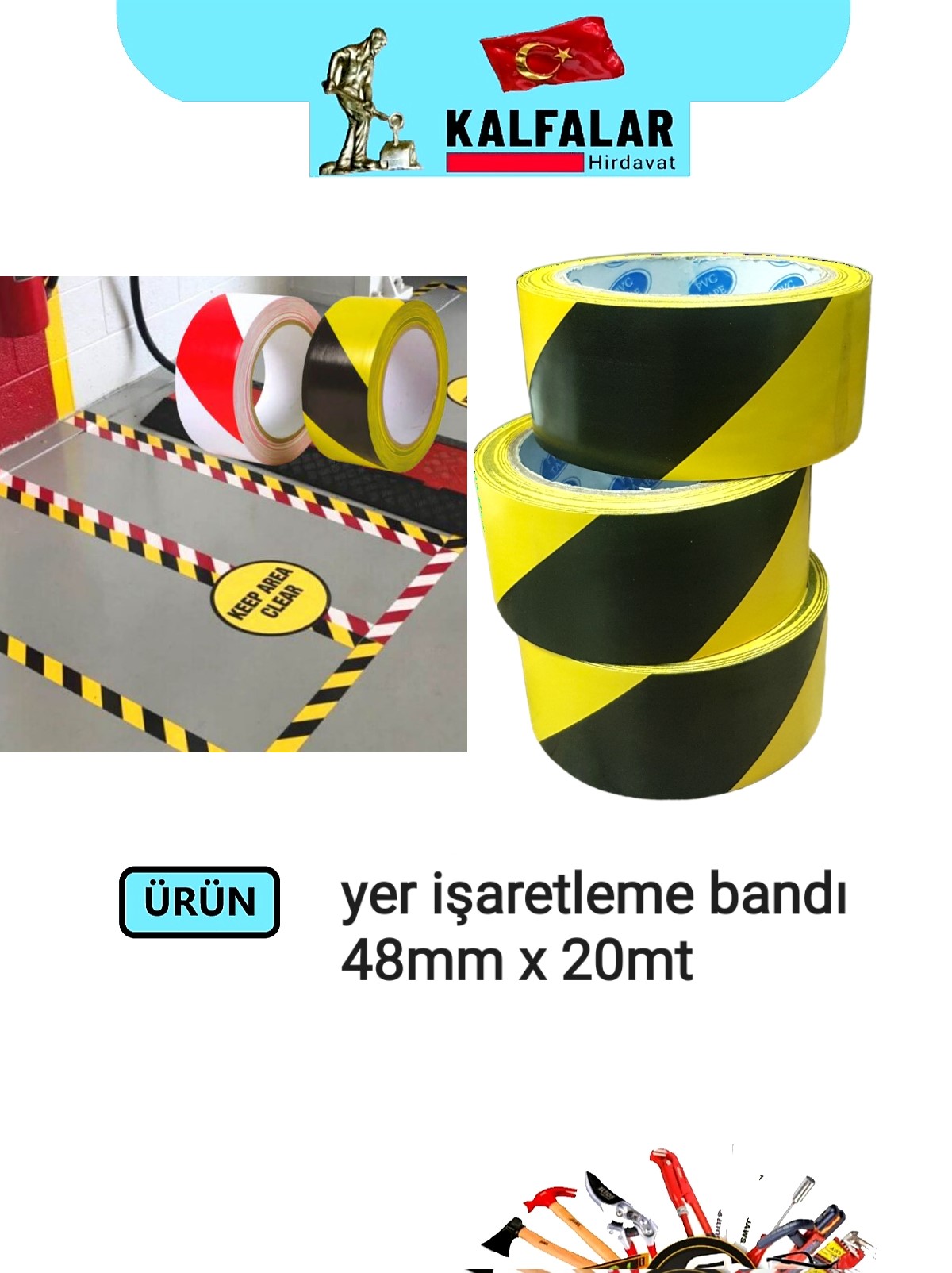 BANT YER İŞARETLEME  SİYAH/SARI 48MMX20 MTR