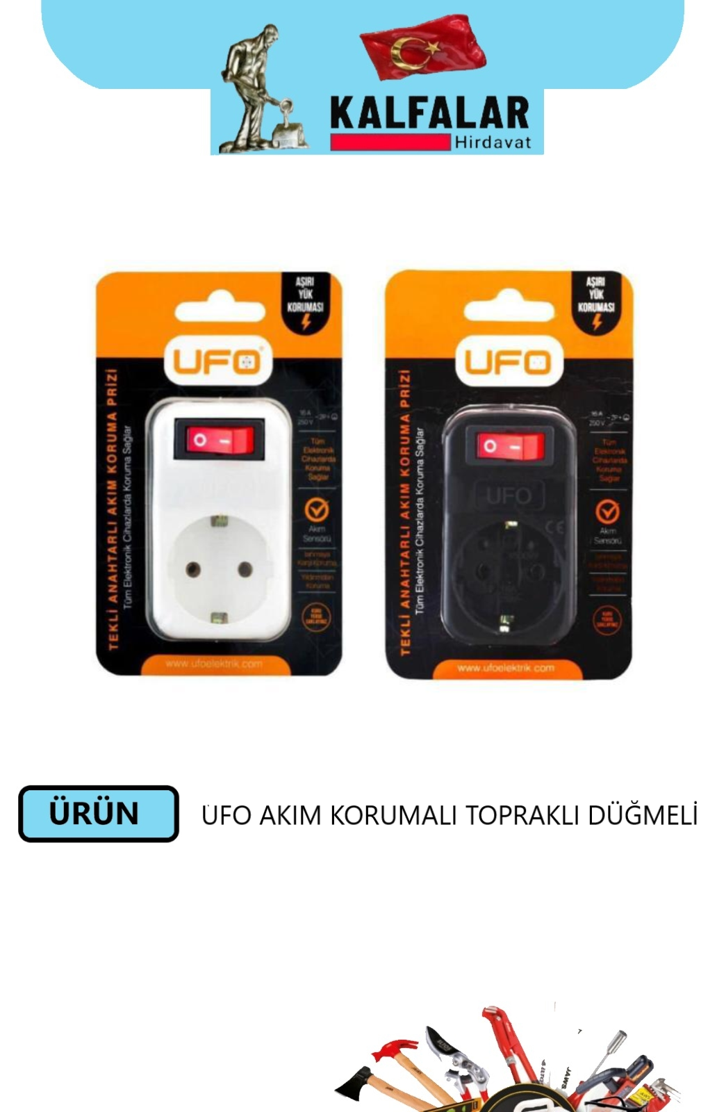 PRİZ UFO TOPRAKLI AKIM KORUMALI DÜĞMELİ
