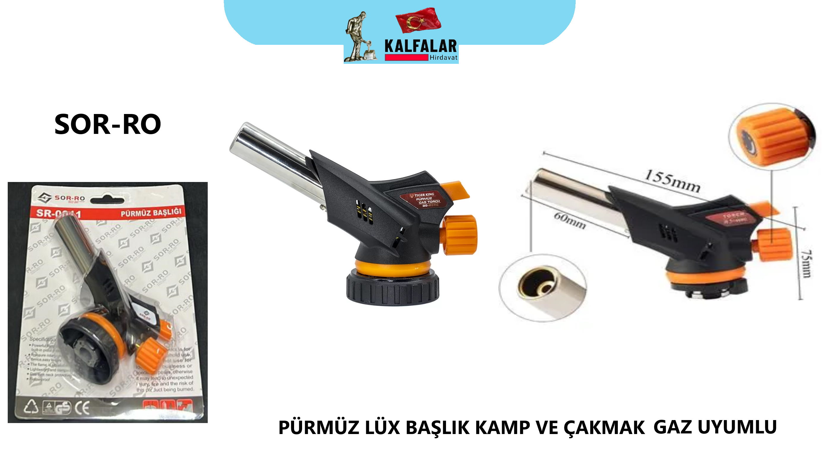 PÜRMÜZ LÜX BAŞLIK KAMP VE ÇAKMAK GAZ UYUMLU SOR-RO