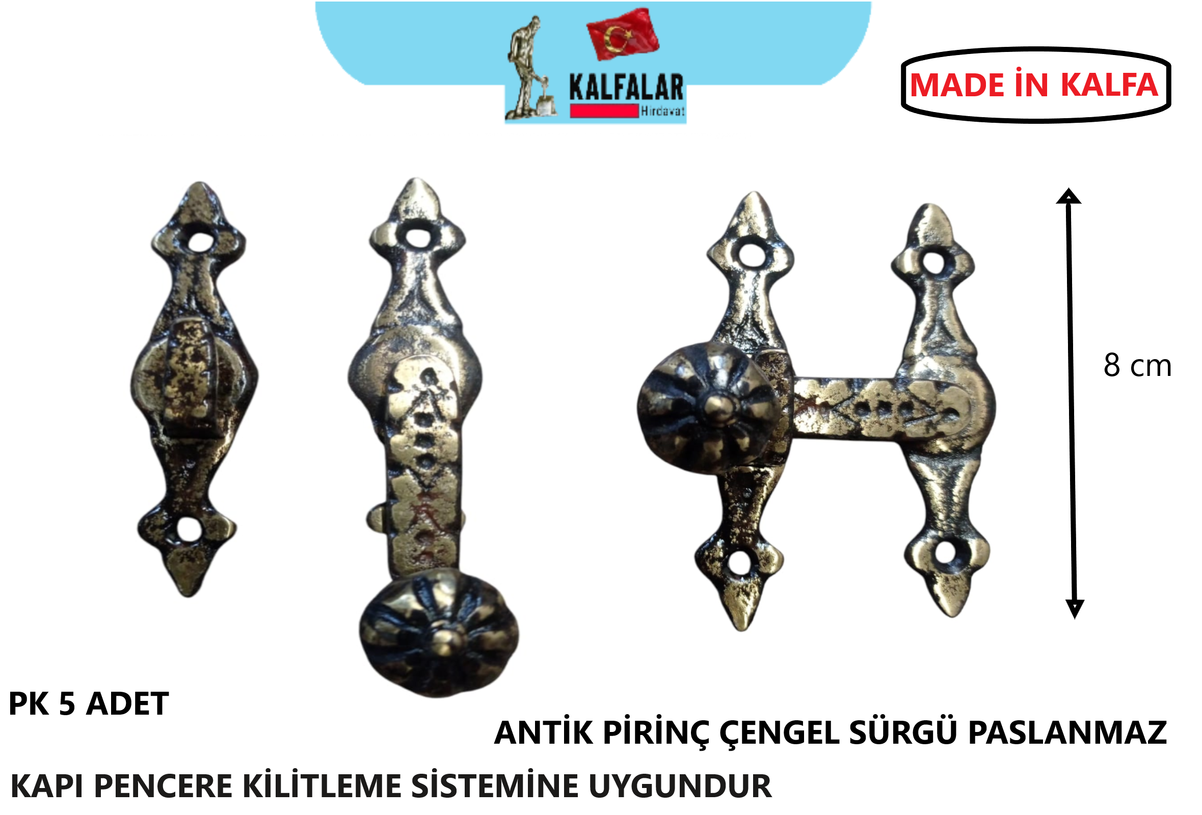 ANTİK SÜRGÜ ÇENGEL PİRİNÇ 8 CM PASLANMAZ