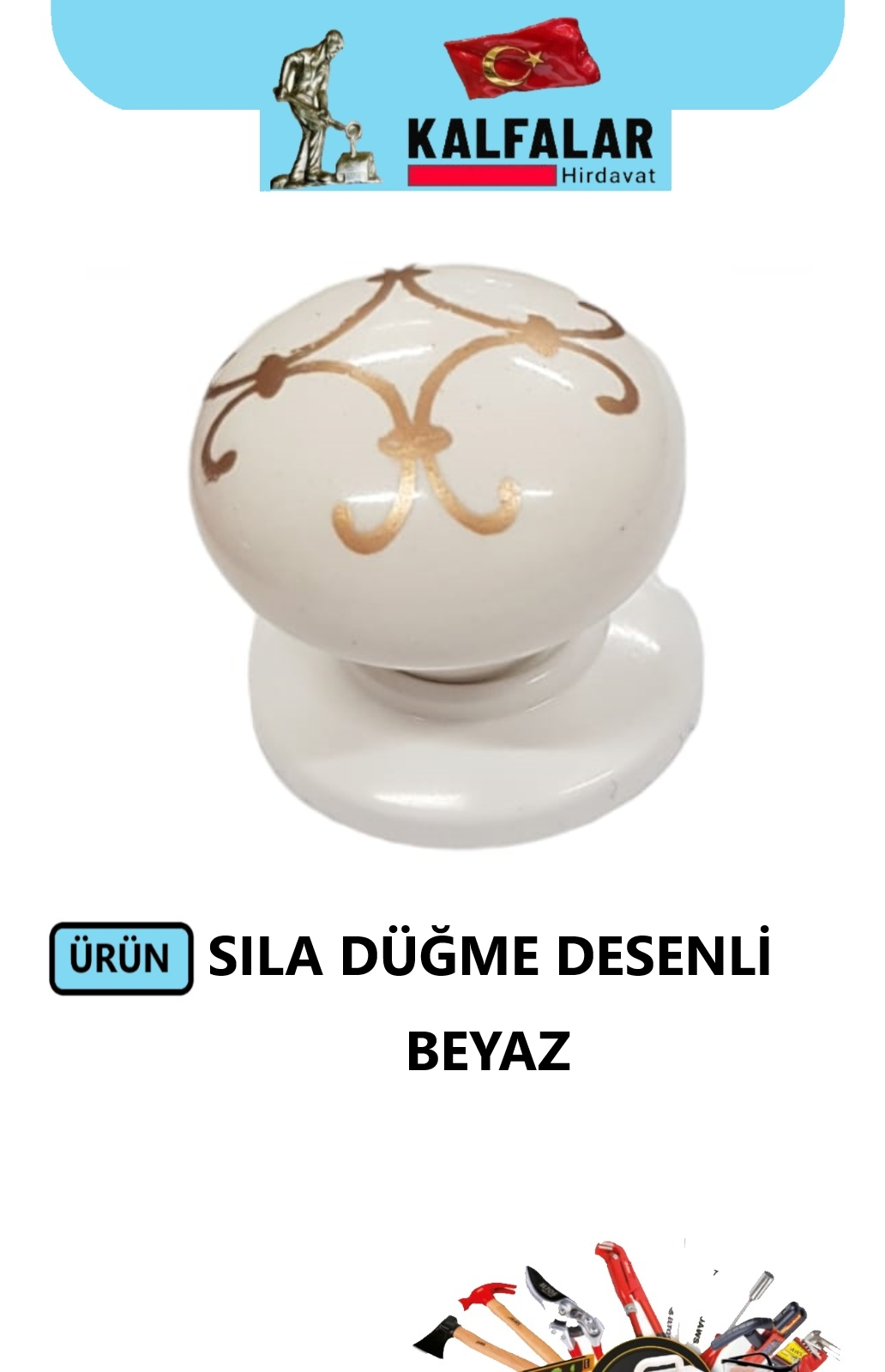 DÜĞME KULP SILA BEYAZ ALTIN DESENLİ