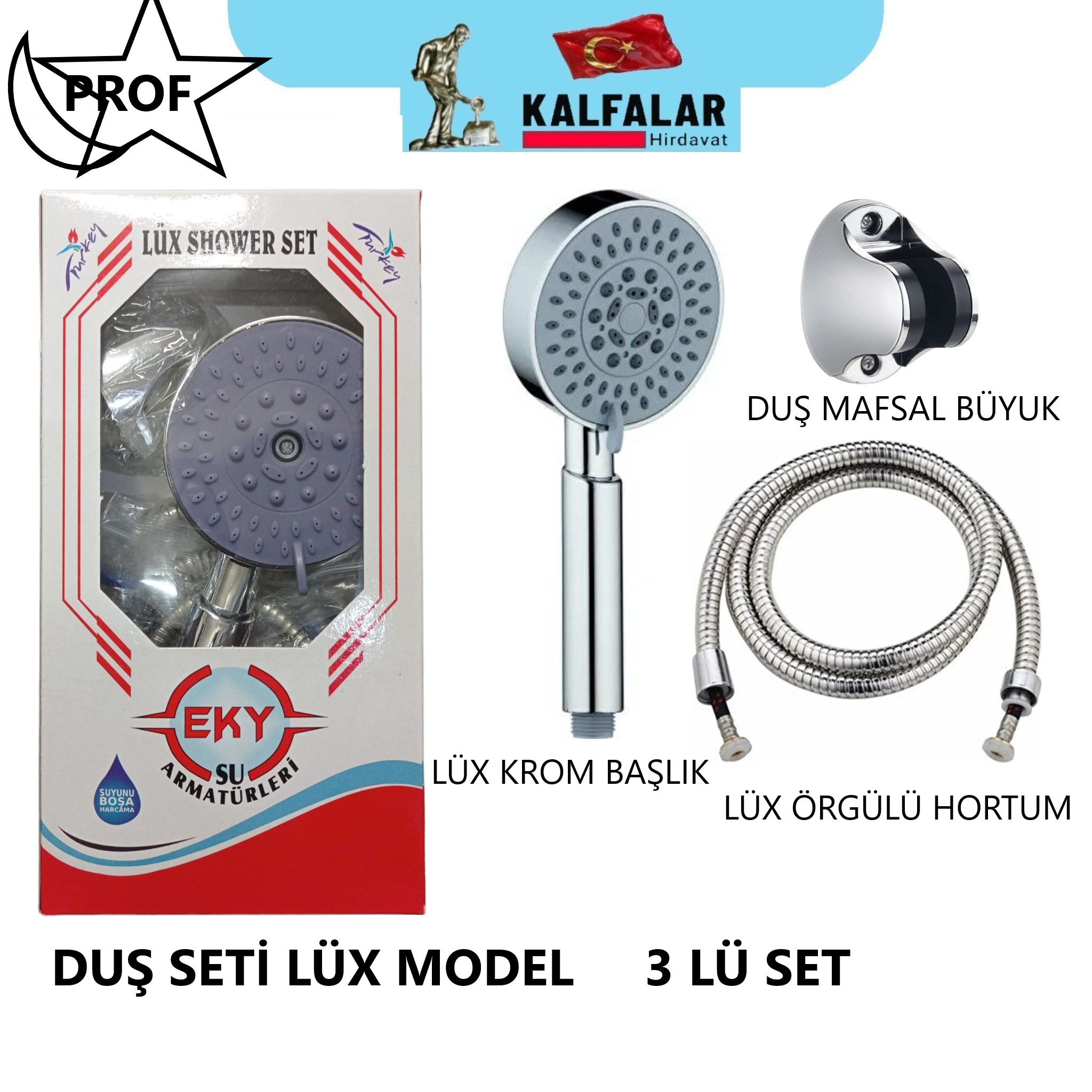DUŞ SETİ LÜX ÖRGÜLÜ HORTUM LÜX BAŞLIK MAFSAL SET KROM 