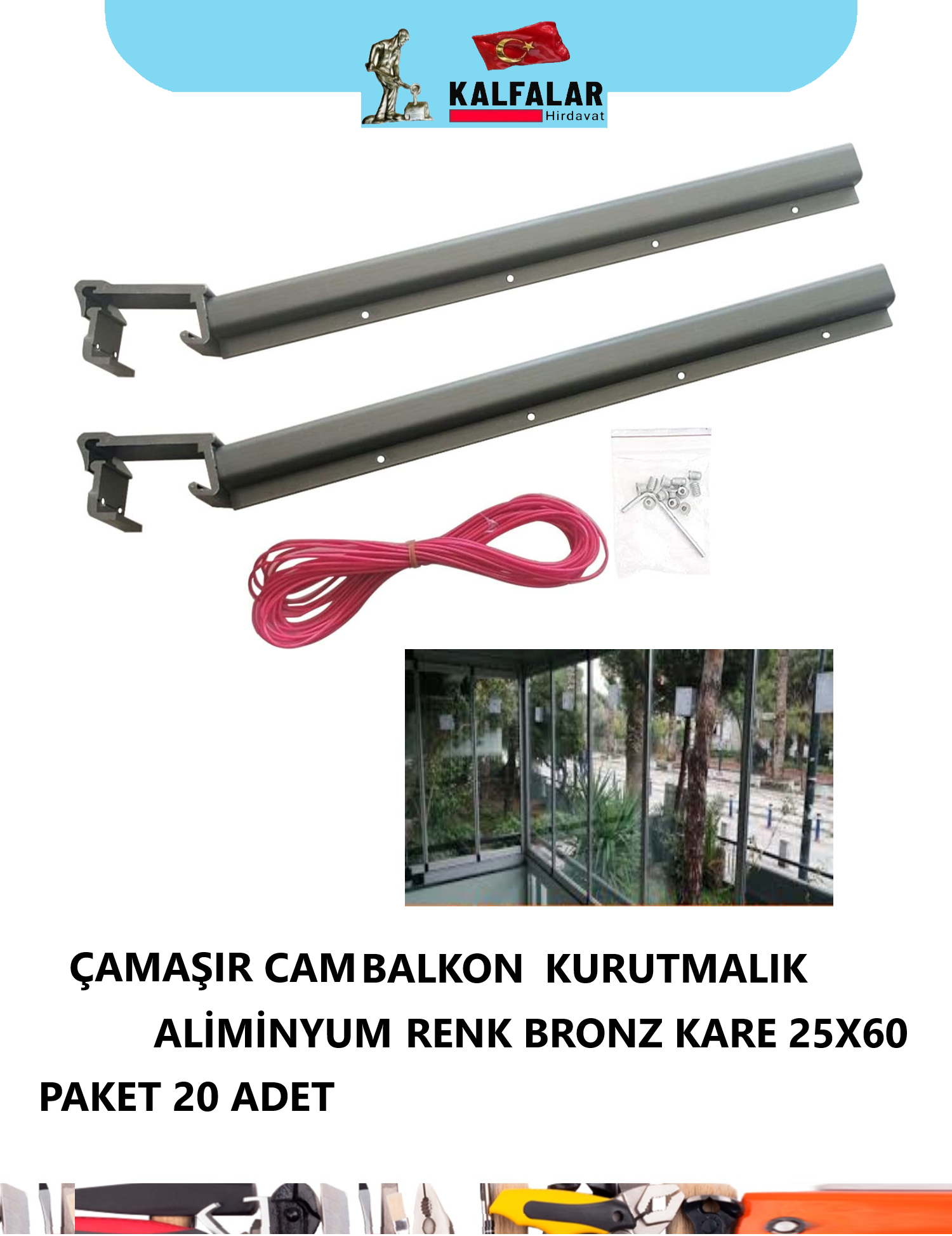 ÇAMAŞIRLIK ALM CAM BALKON KARE 25X60 KURUTMALIK BRONZ