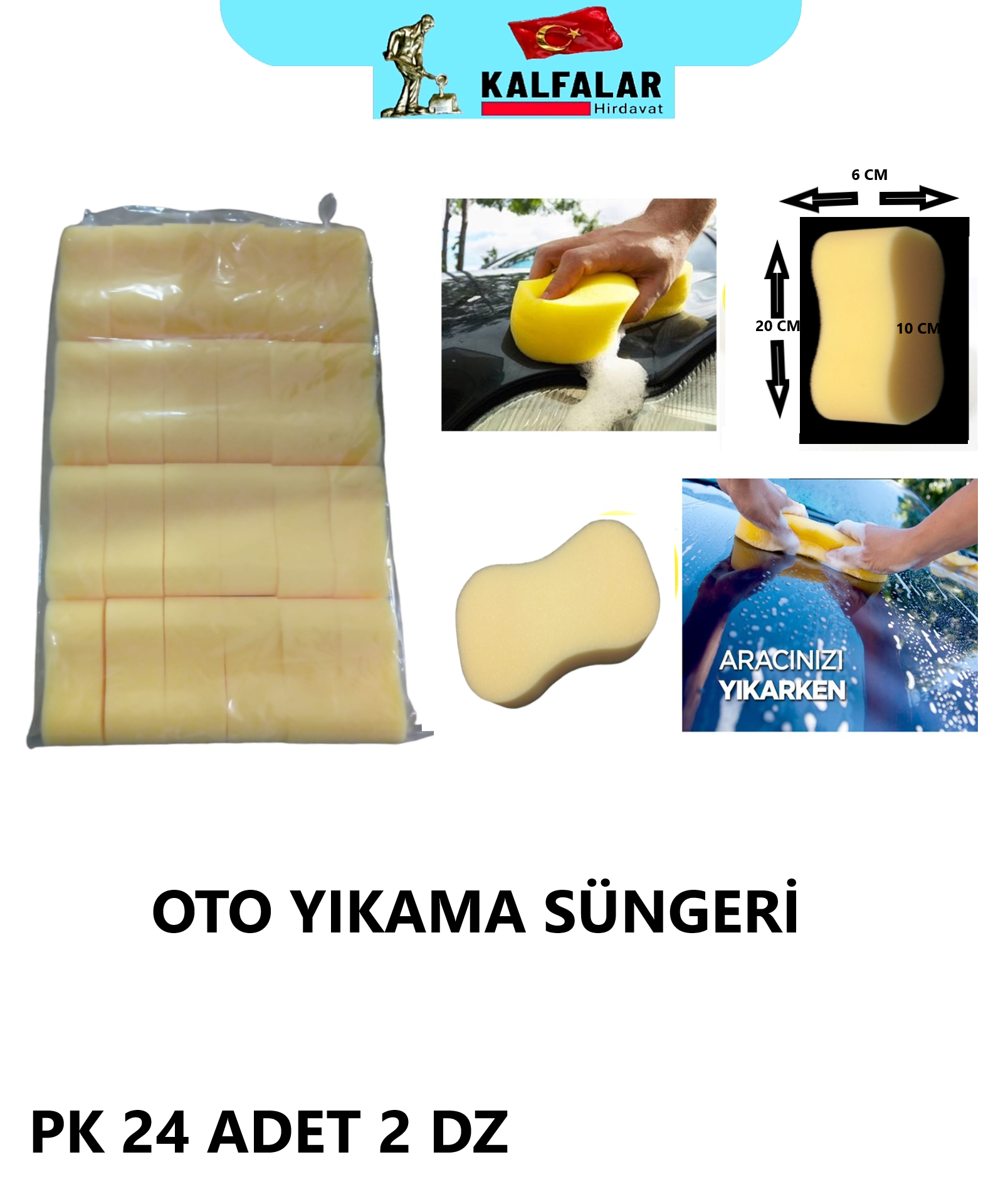 OTO YIKAMA SÜNGERİ 20X6X10 CM PK 24 ADET 2 DZ