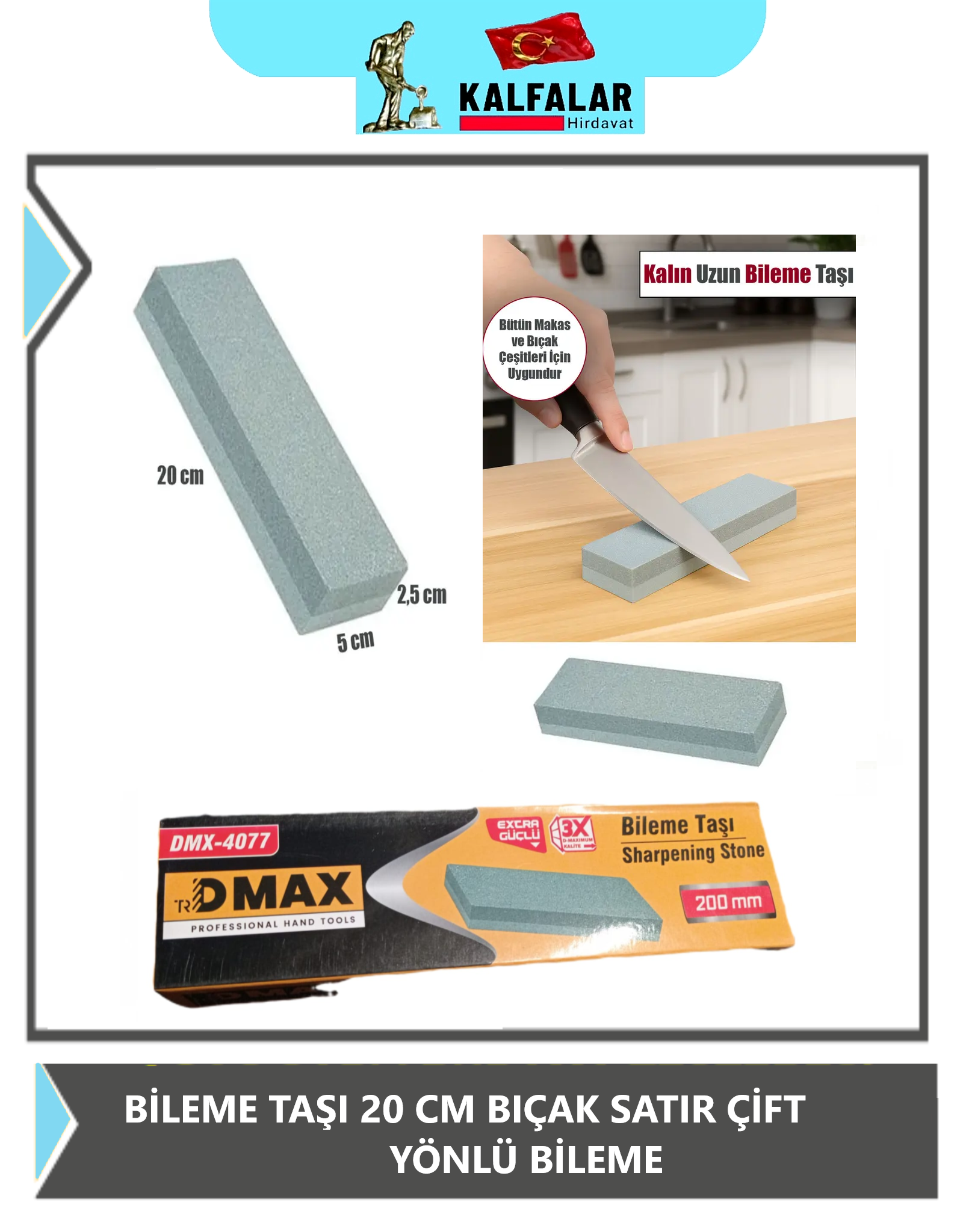 BİLEME TAŞI 20 CM BIÇAK SATIR ÇİFT YÖNLÜ BİLEME